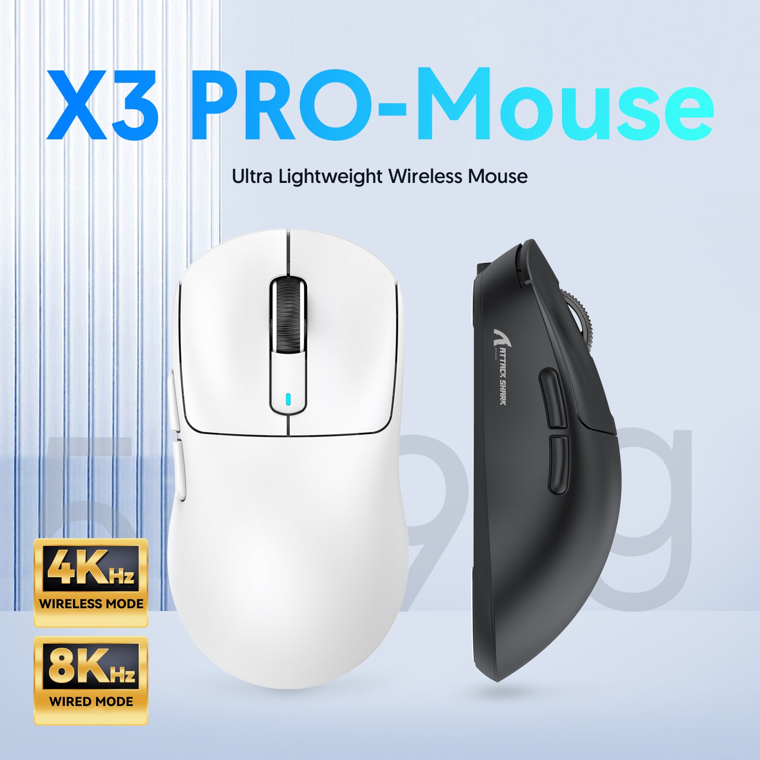 ATTACK SHARK X3PRO Mouse Gamer 8K com Três Modos
