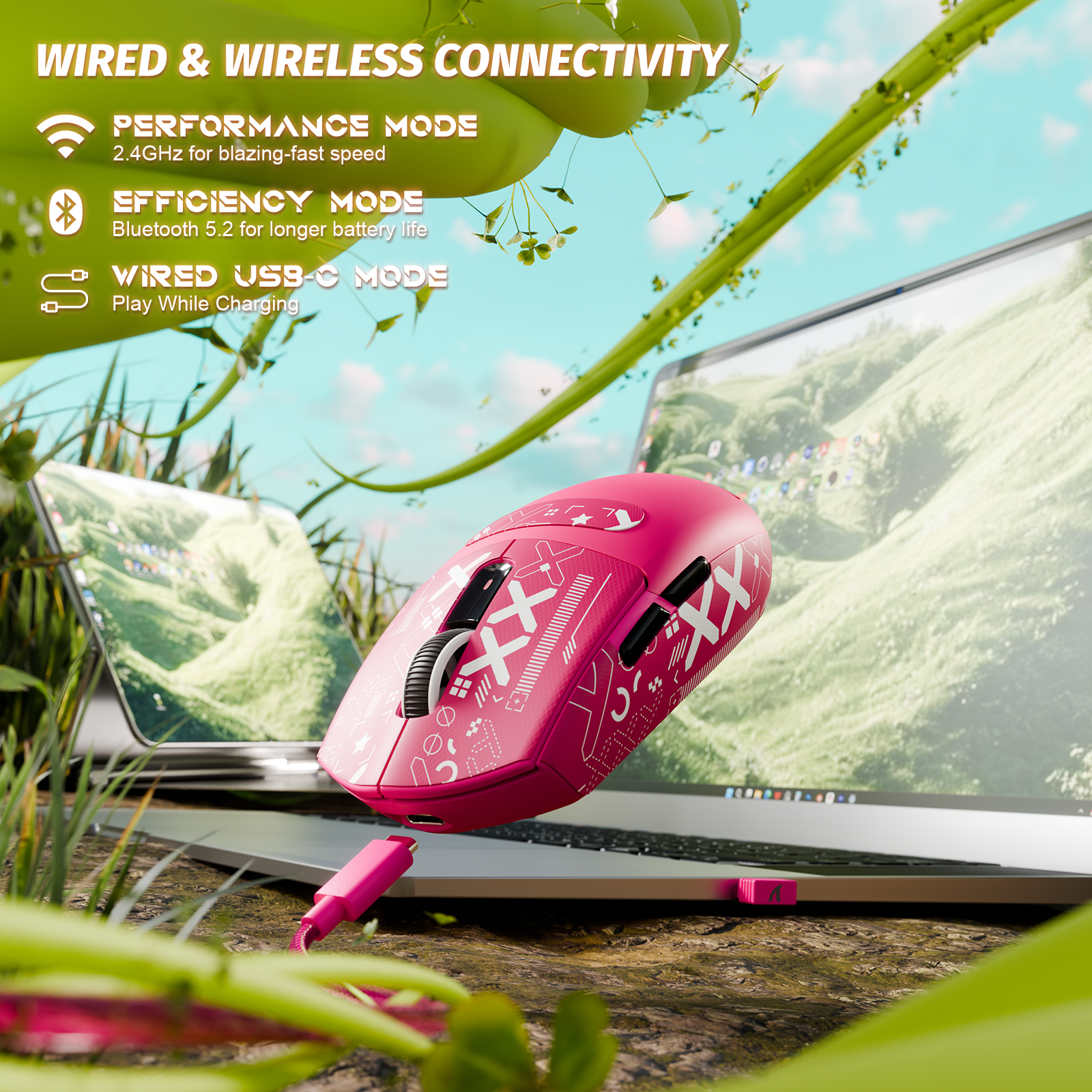 Mouse Gamer Sem Fio Tri-modo ATTACK SHARK G3 25000 DPI Ultraleve