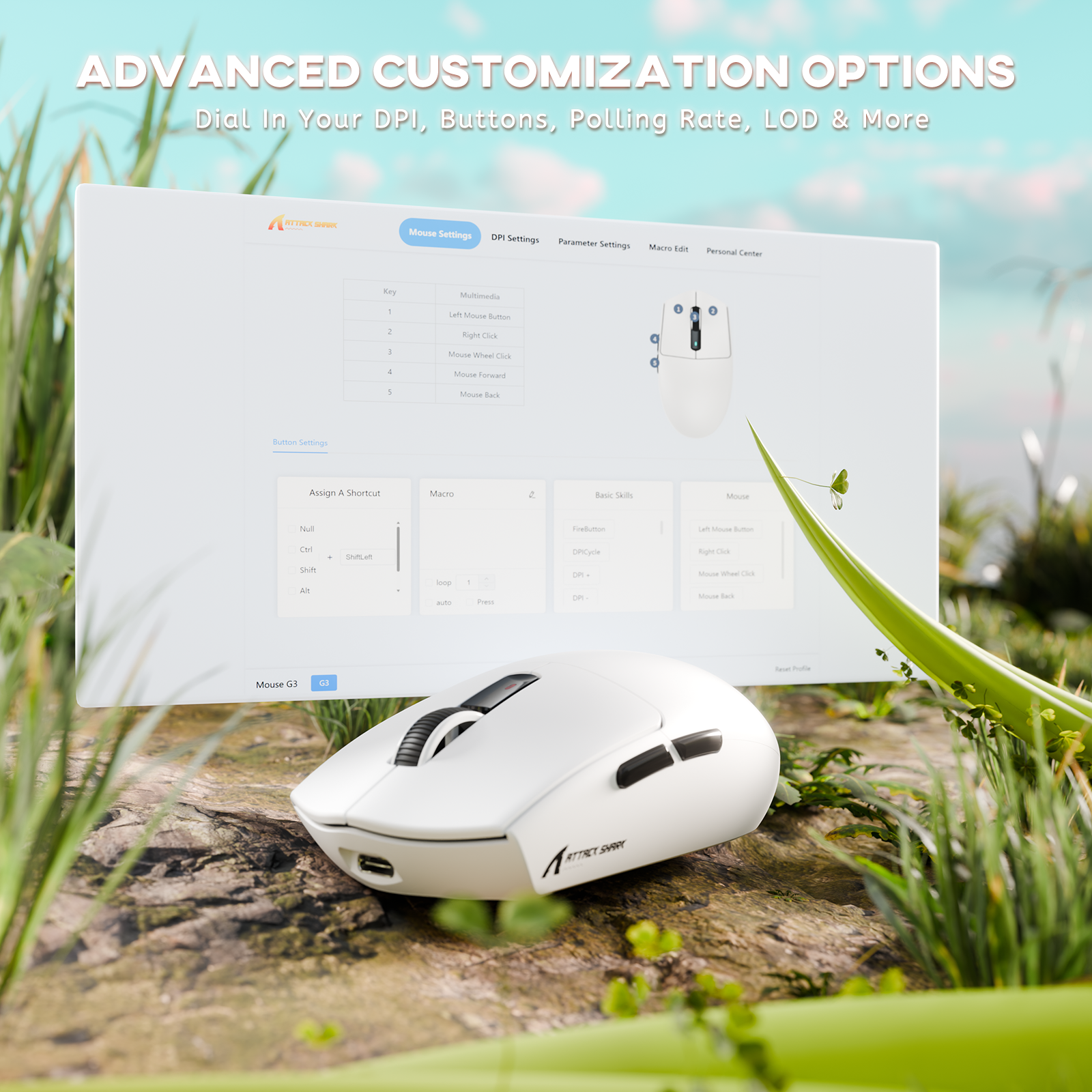 Mouse Gamer Sem Fio Tri-modo ATTACK SHARK G3 25000 DPI Ultraleve