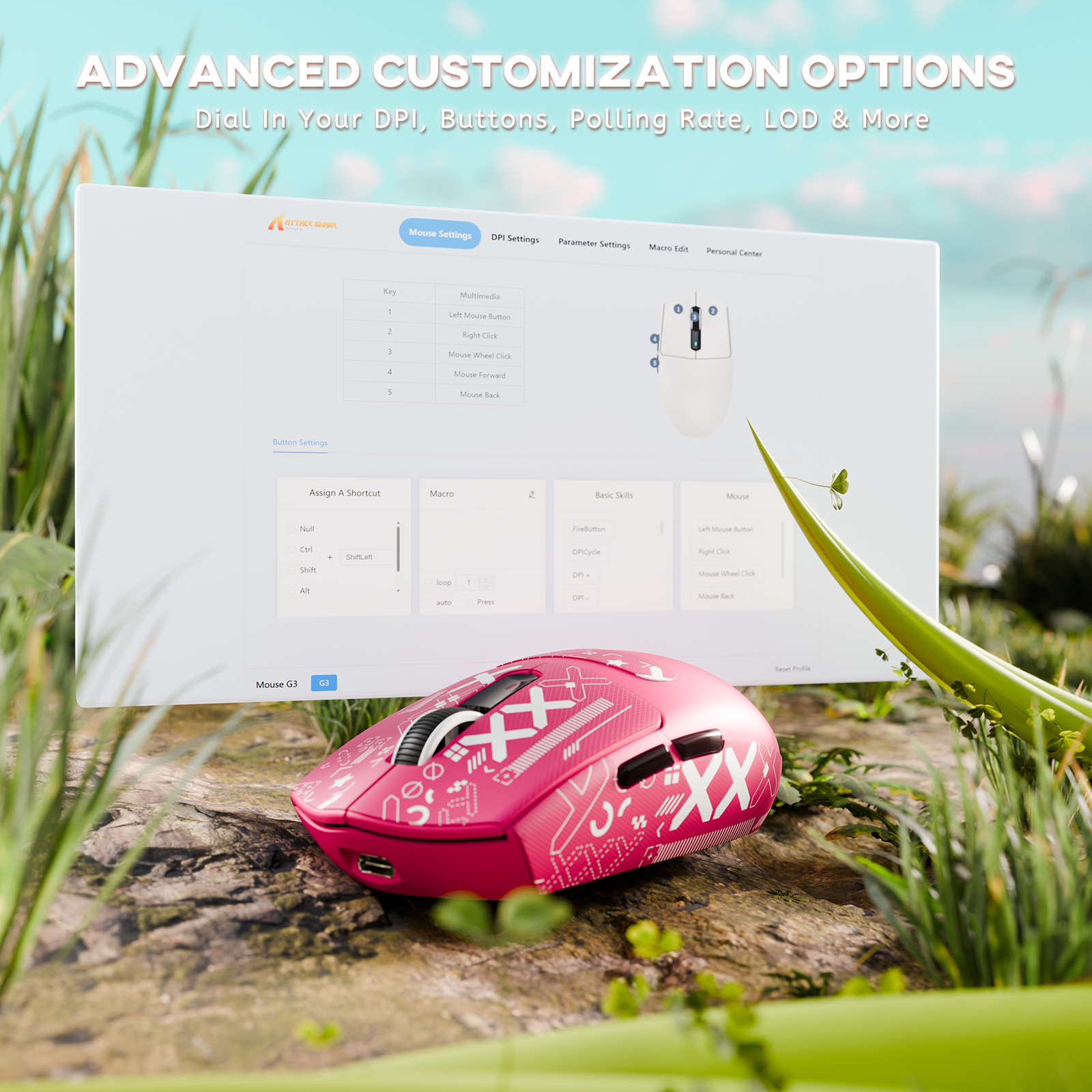 Mouse Gamer Sem Fio Tri-modo ATTACK SHARK G3 25000 DPI Ultraleve