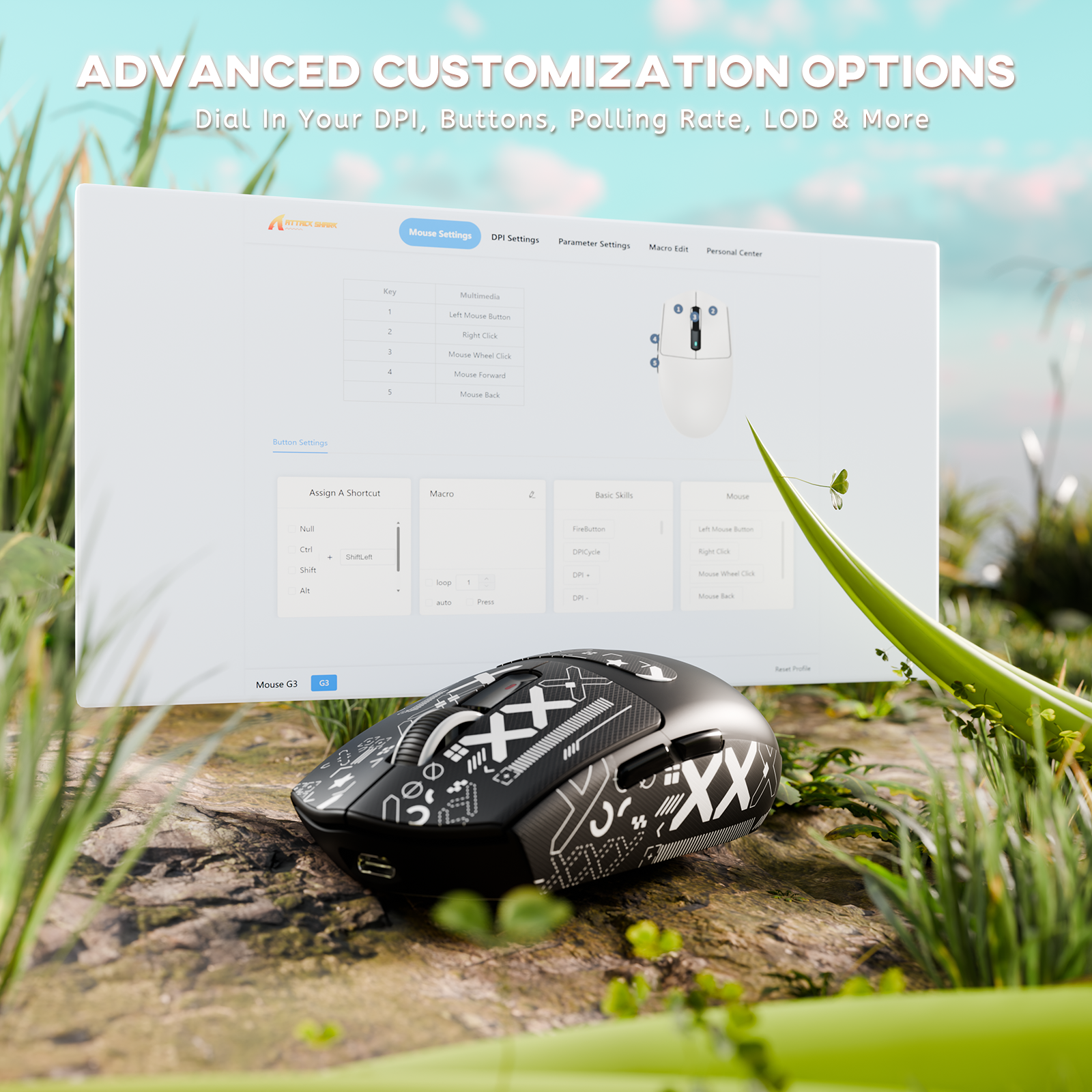 Mouse Gamer Sem Fio Tri-modo ATTACK SHARK G3 25000 DPI Ultraleve