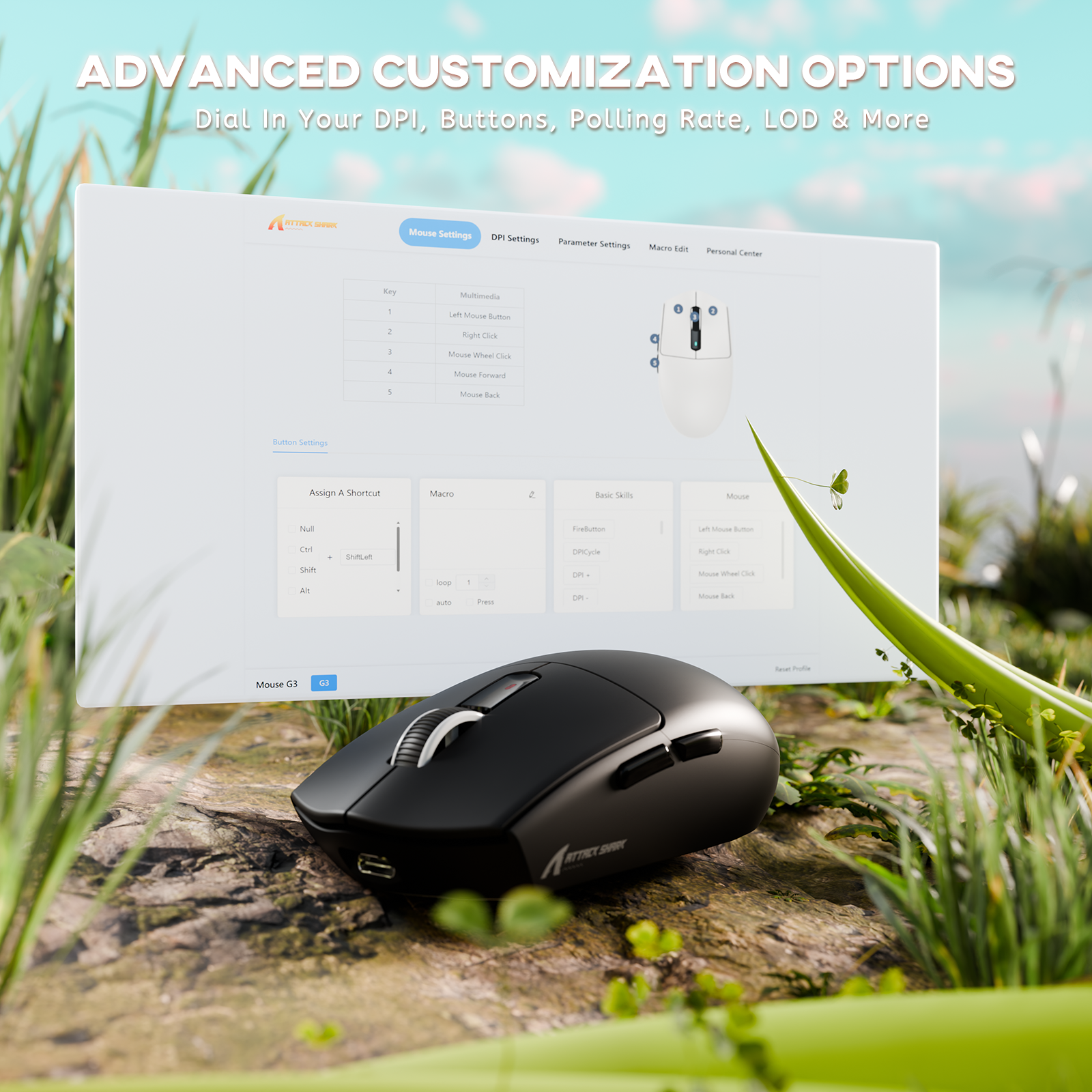 Mouse Gamer Sem Fio Tri-modo ATTACK SHARK G3 25000 DPI Ultraleve