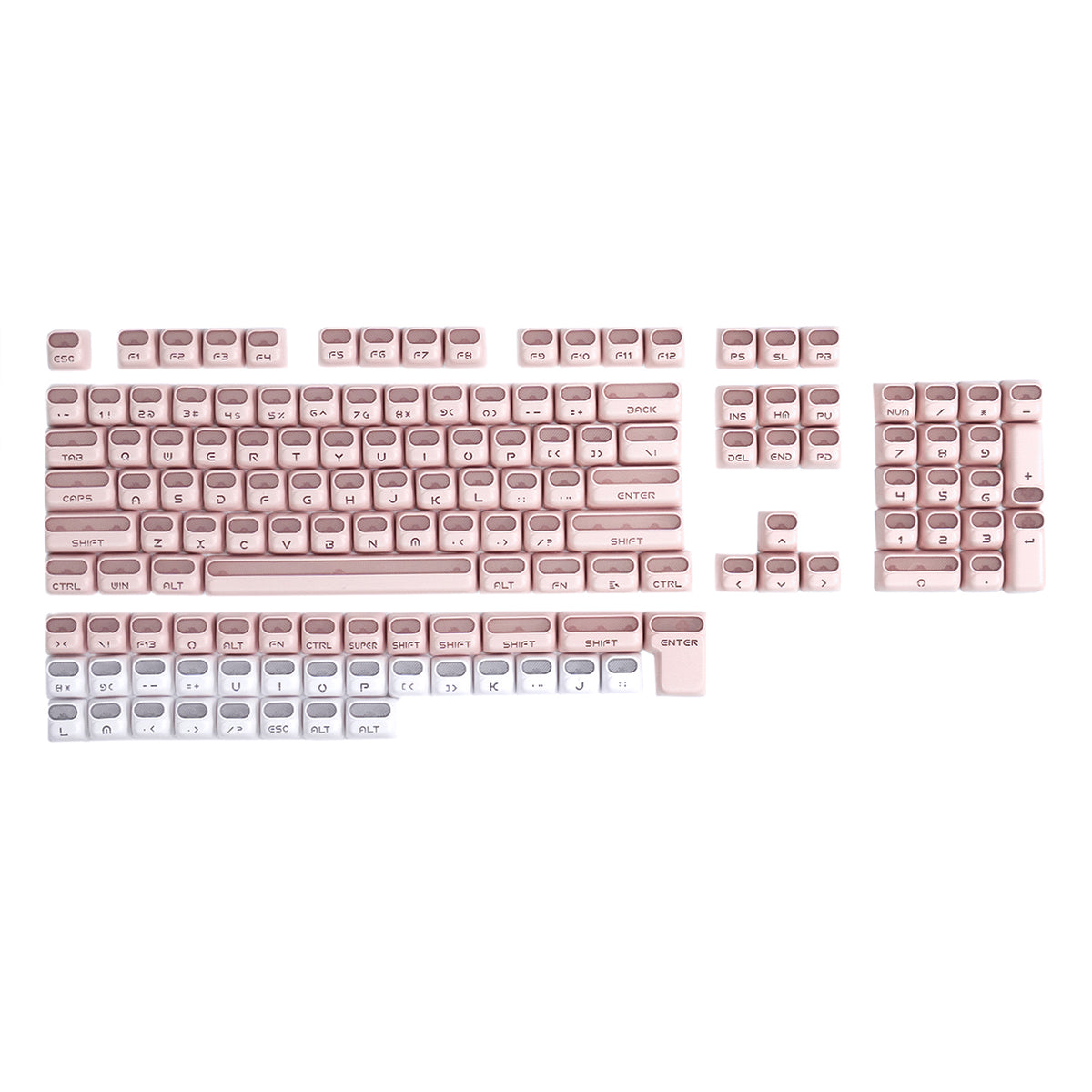 ATTACK SHARK SK07, 131 teclas, keycaps Prism com iluminação transparente, ANSI, branco