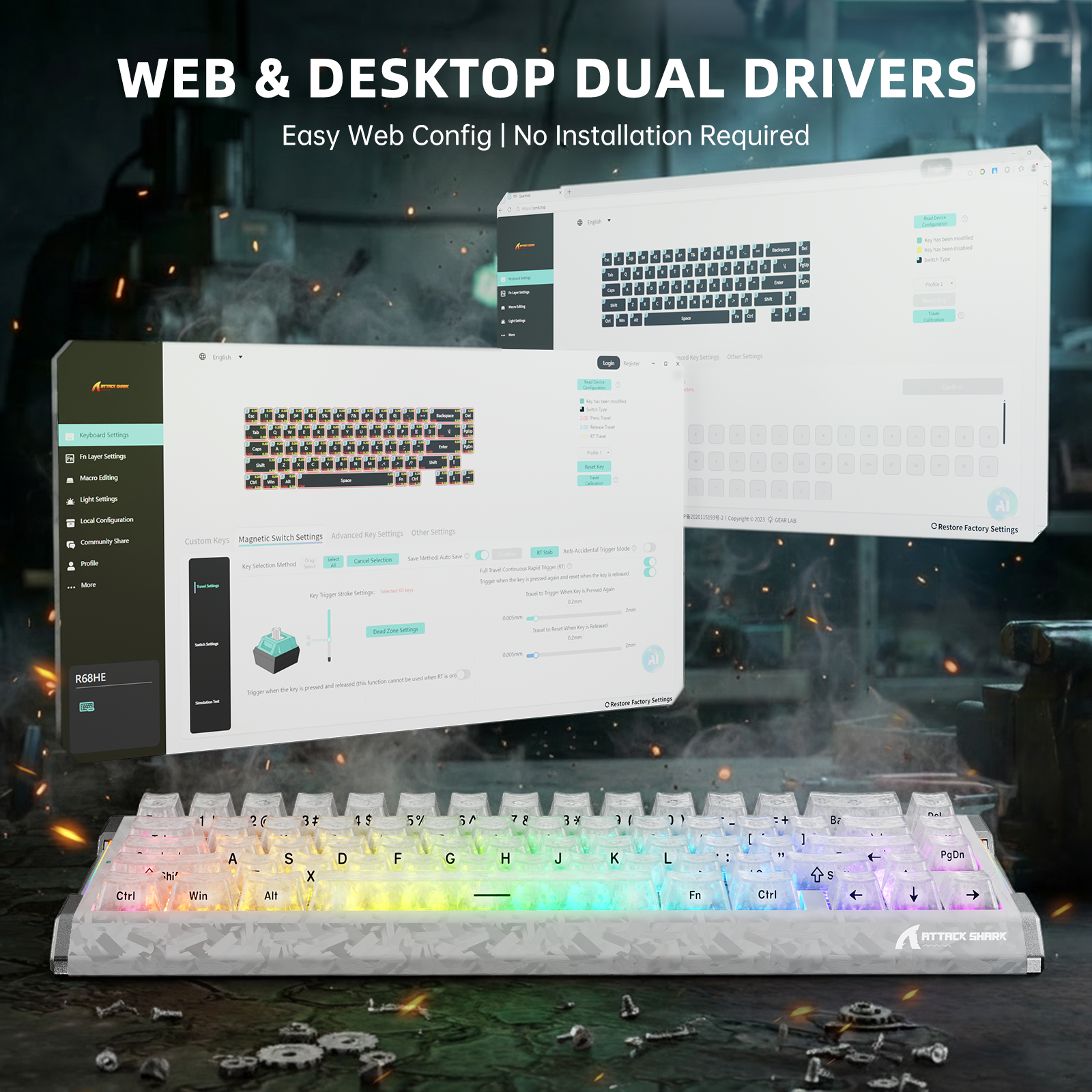 Teclado ATTACK SHARK R68 HE Rapid Trigger com Switch Magnético em Fibra de Carbono