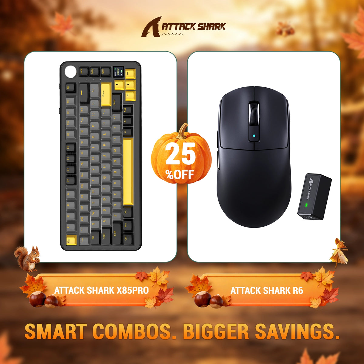 ATTACK SHARK X85 PRO Teclado Mecânico com Gasket e Três Modos + Combo com Mouse Gamer Sem Fio R6