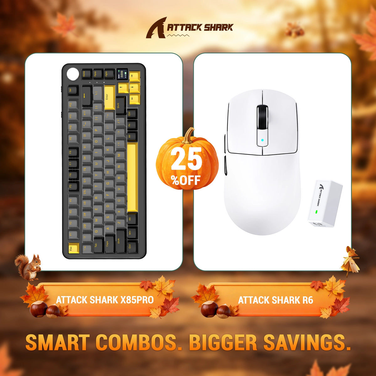 ATTACK SHARK X85 PRO Teclado Mecânico com Gasket e Três Modos + Combo com Mouse Gamer Sem Fio R6