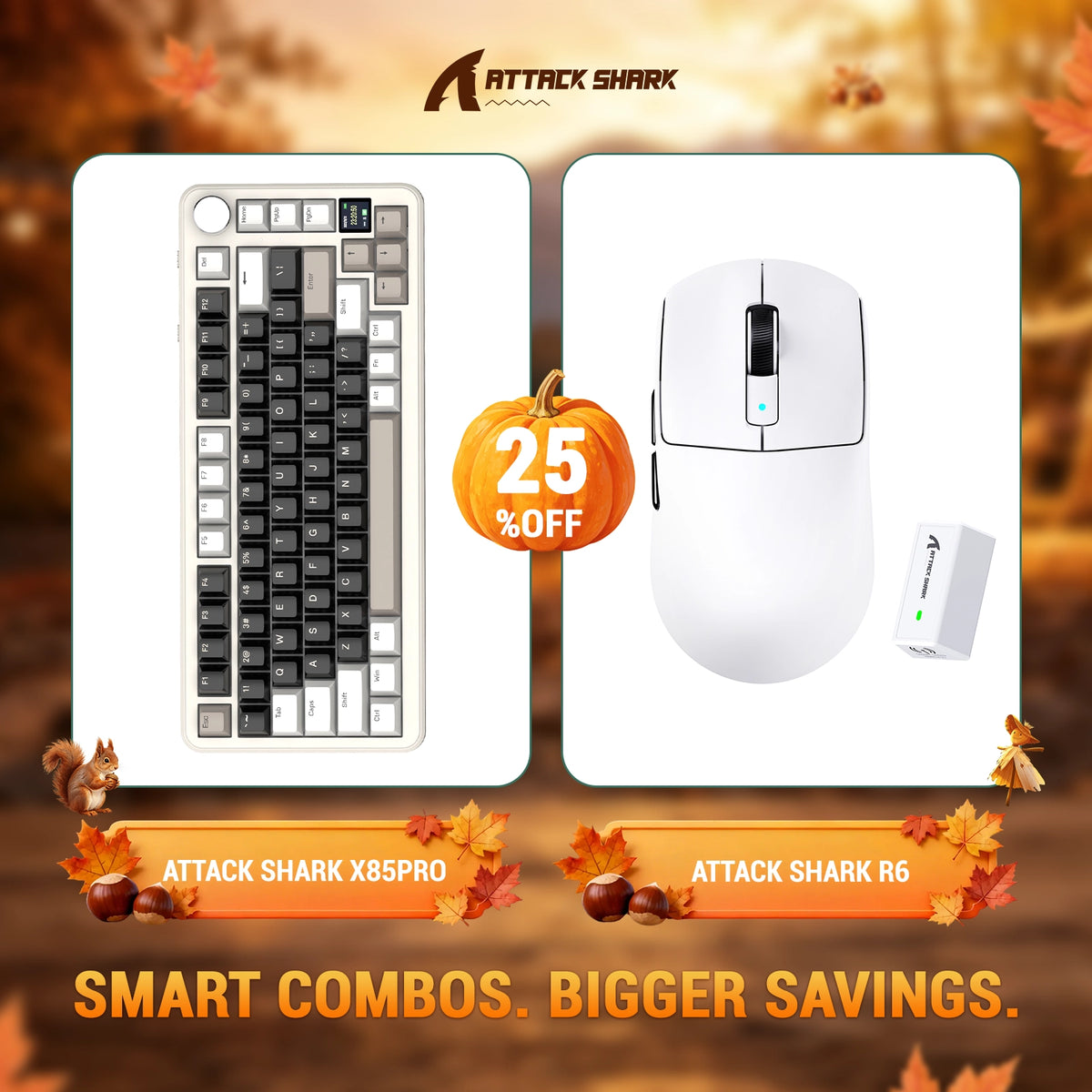 ATTACK SHARK X85 PRO Teclado Mecânico com Gasket e Três Modos + Combo com Mouse Gamer Sem Fio R6