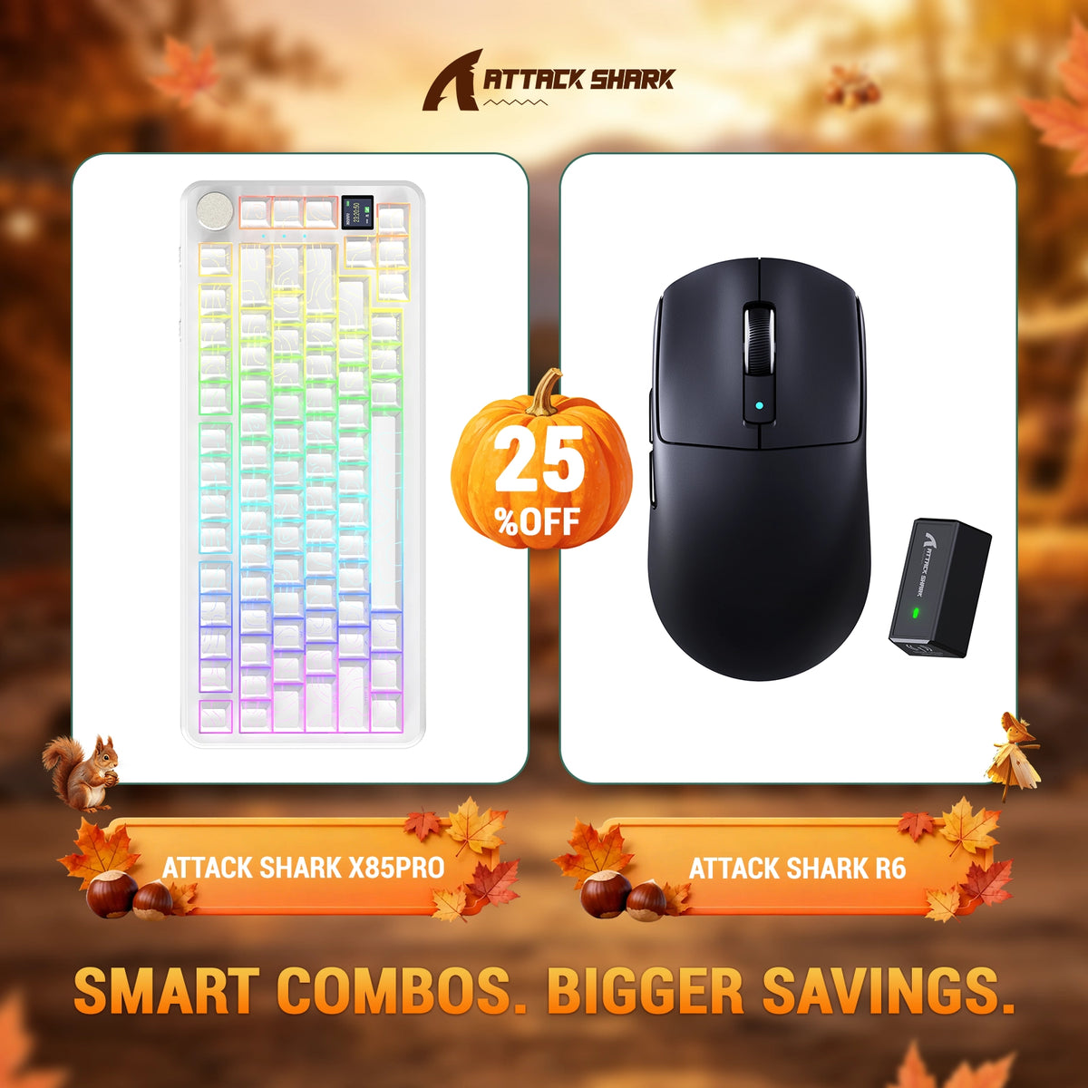 ATTACK SHARK X85 PRO Teclado Mecânico com Gasket e Três Modos + Combo com Mouse Gamer Sem Fio R6