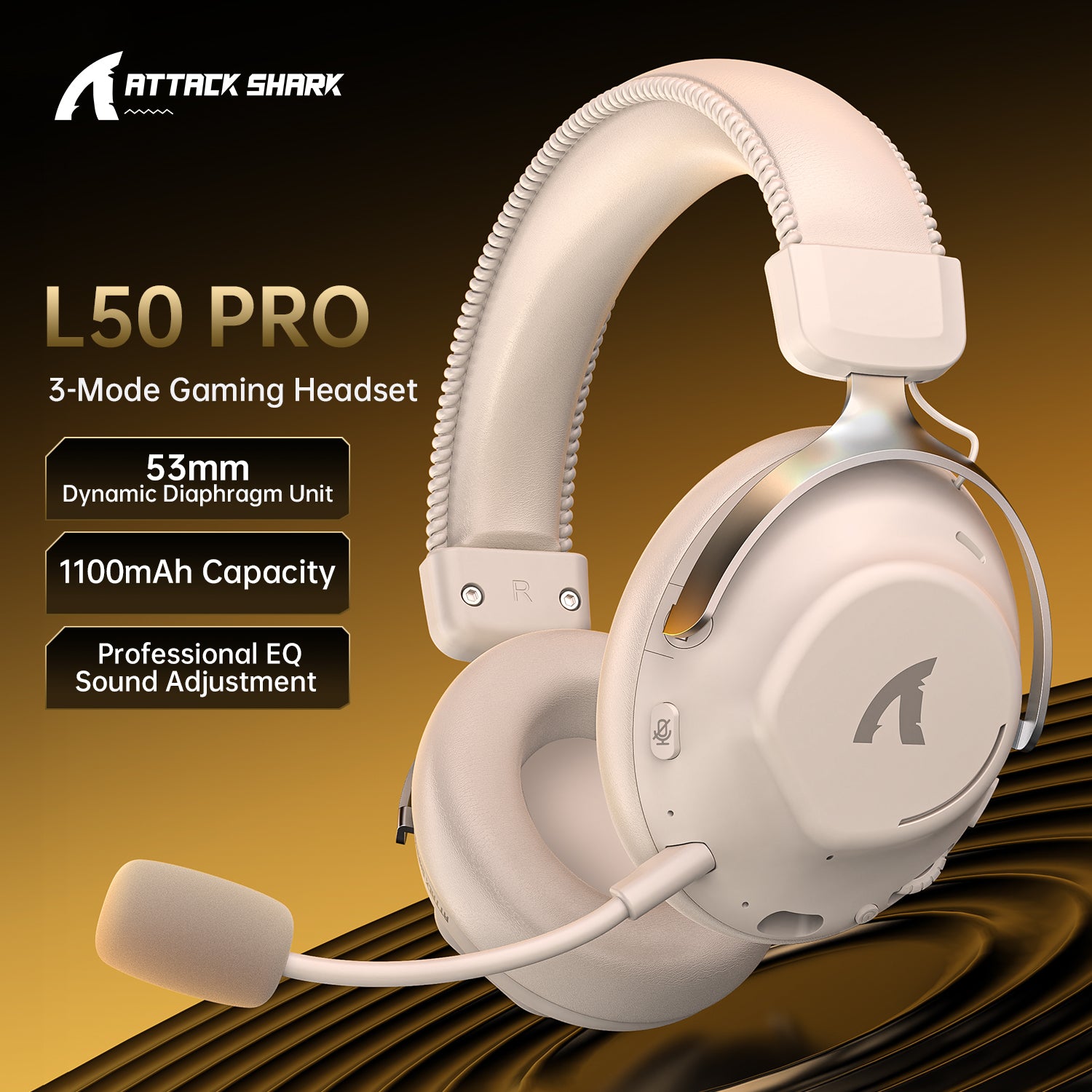 Headset Gamer Sem Fio ATTACK SHARK L50PRO com Conexão Tri-Mode