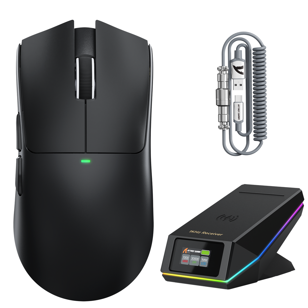 Mouse Gamer Sem Fio ATTACK SHARK X11 PRO V2 com Tela TFT e Base de Carregamento com Cabo Enrolado C06