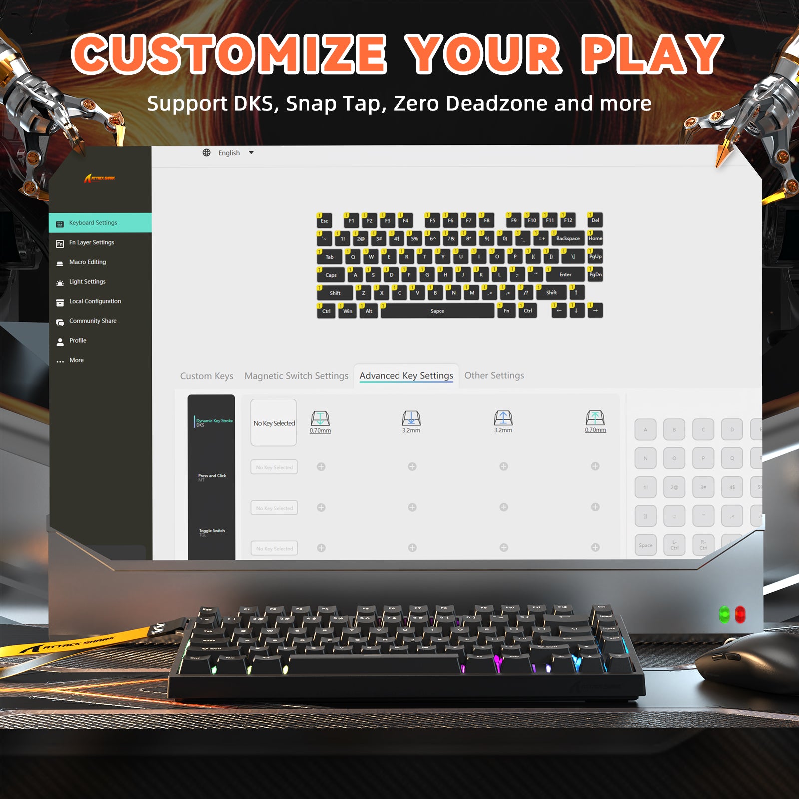 Teclado ATTACK SHARK R82 HE Rapid Trigger com Switch Magnético e RT de 0,005MM