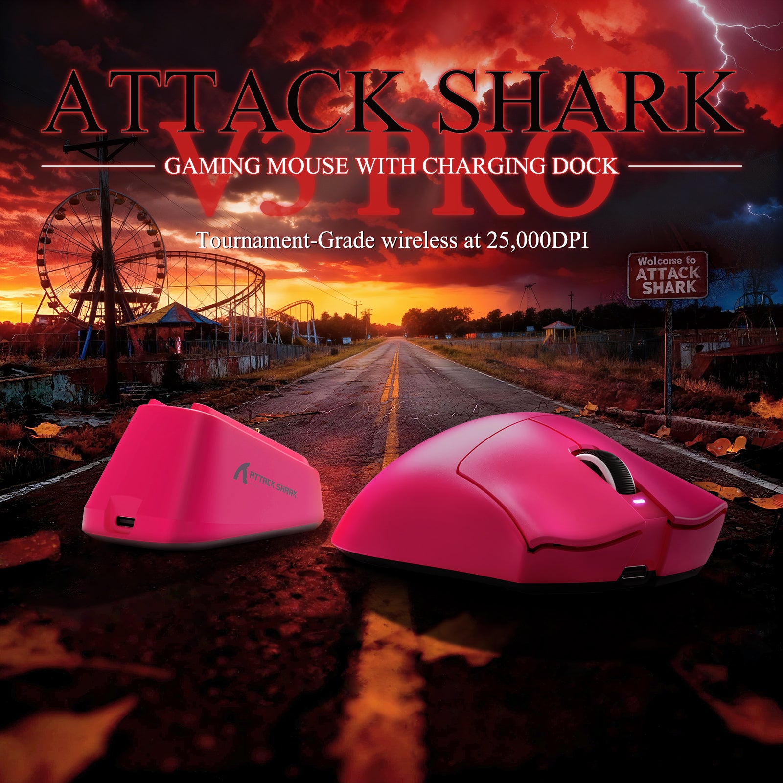 Mouse Gamer Tri-modo Ultra-Leve ATTACK SHARK V3PRO com Dock de Carregamento