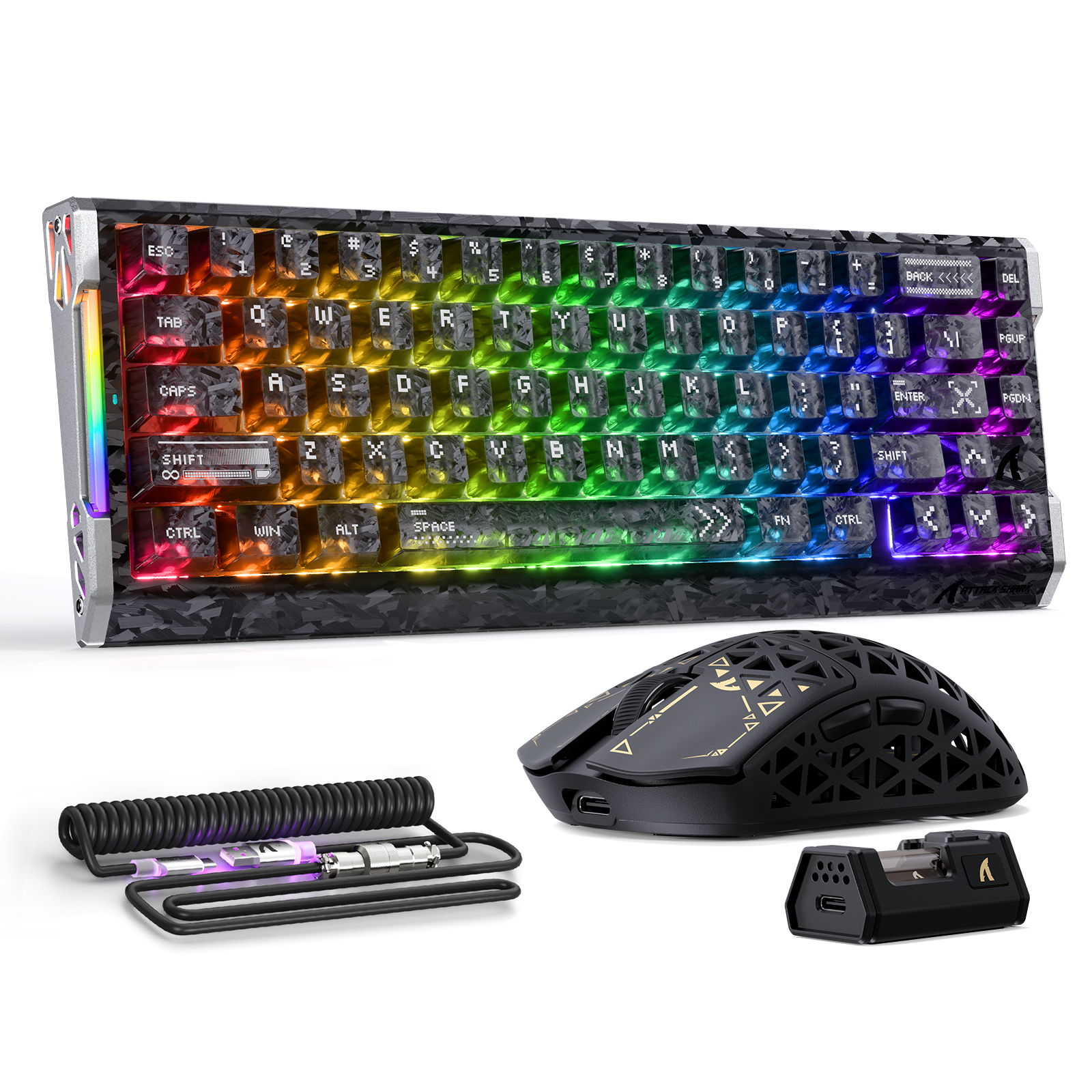 Kit Gamer de Fibra de Carbono 8K | Teclado 60% HE & Mouse - Attack