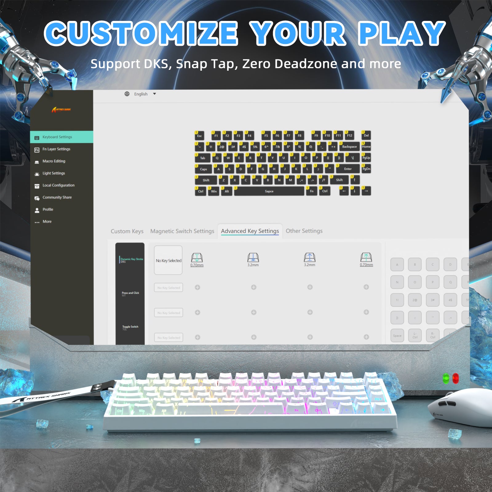 Teclado ATTACK SHARK R82 HE Rapid Trigger com Switch Magnético e RT de 0,005MM