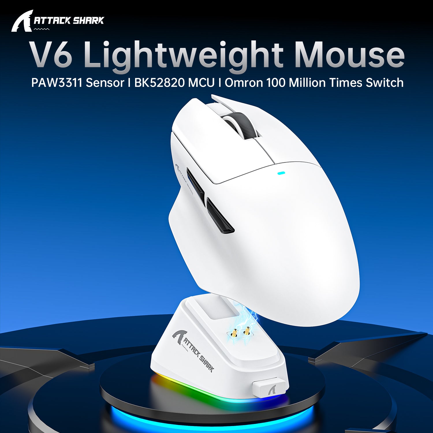 Mouse Gamer Tri-modo Ultra-Leve ATTACK SHARK V6