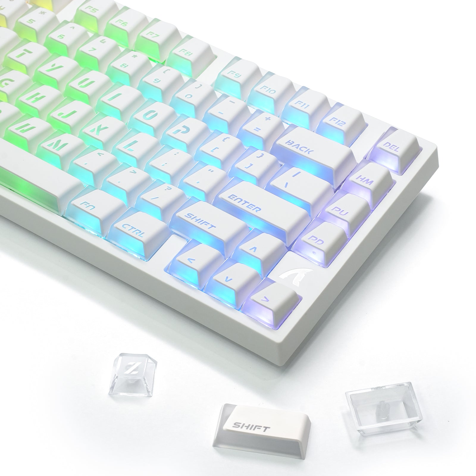 ATTACK SHARK SK07, 131 teclas, keycaps Prism com iluminação transparente, ANSI, branco
