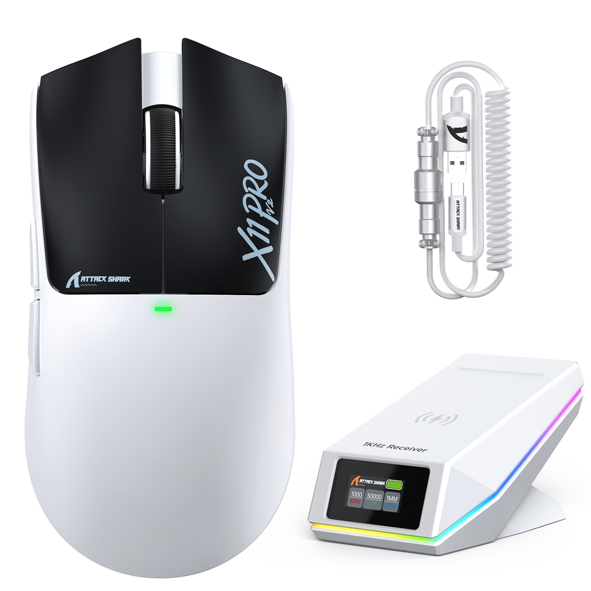 Mouse Gamer Sem Fio ATTACK SHARK X11 PRO V2 com Tela TFT e Base de Carregamento com Cabo Enrolado C06