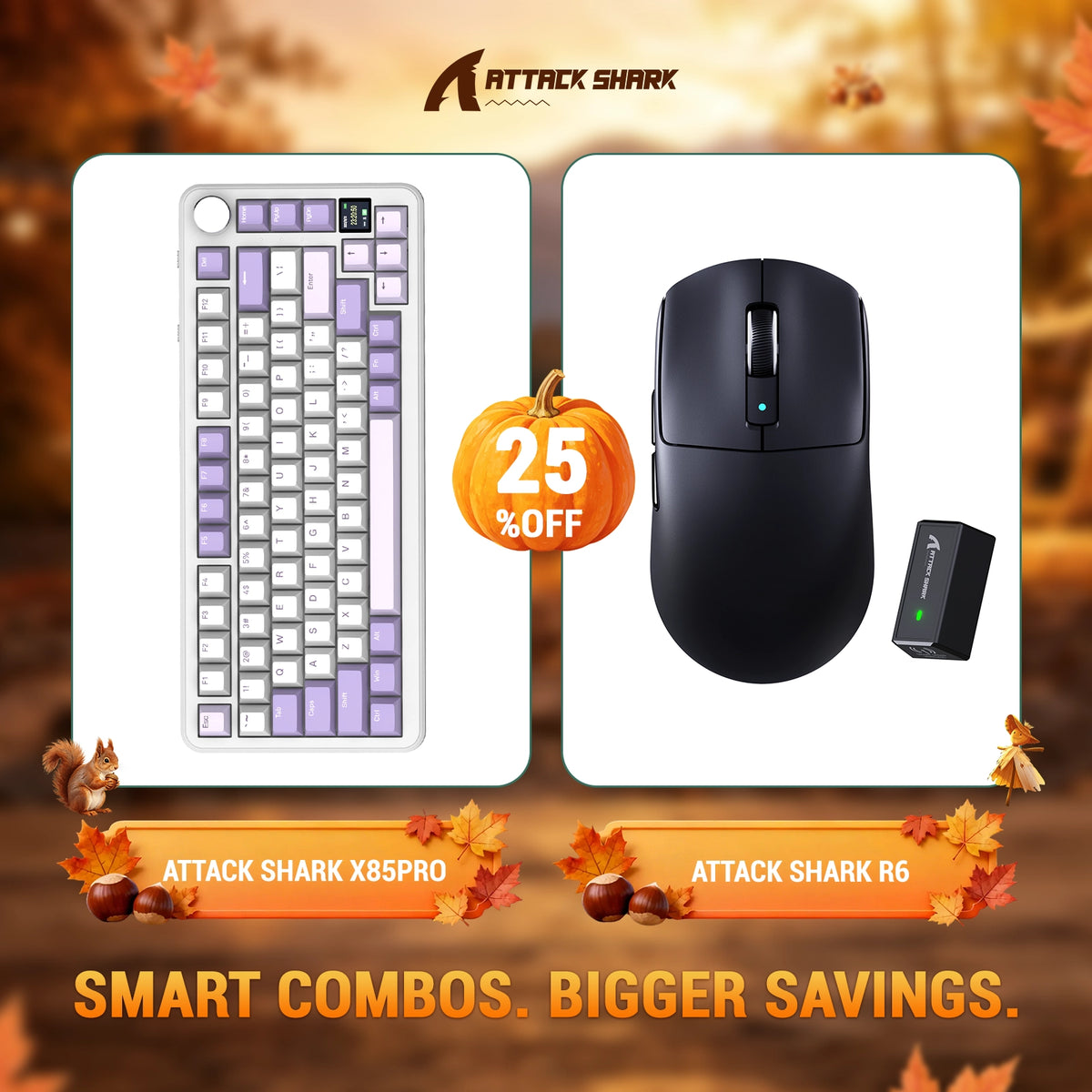 ATTACK SHARK X85 PRO Teclado Mecânico com Gasket e Três Modos + Combo com Mouse Gamer Sem Fio R6