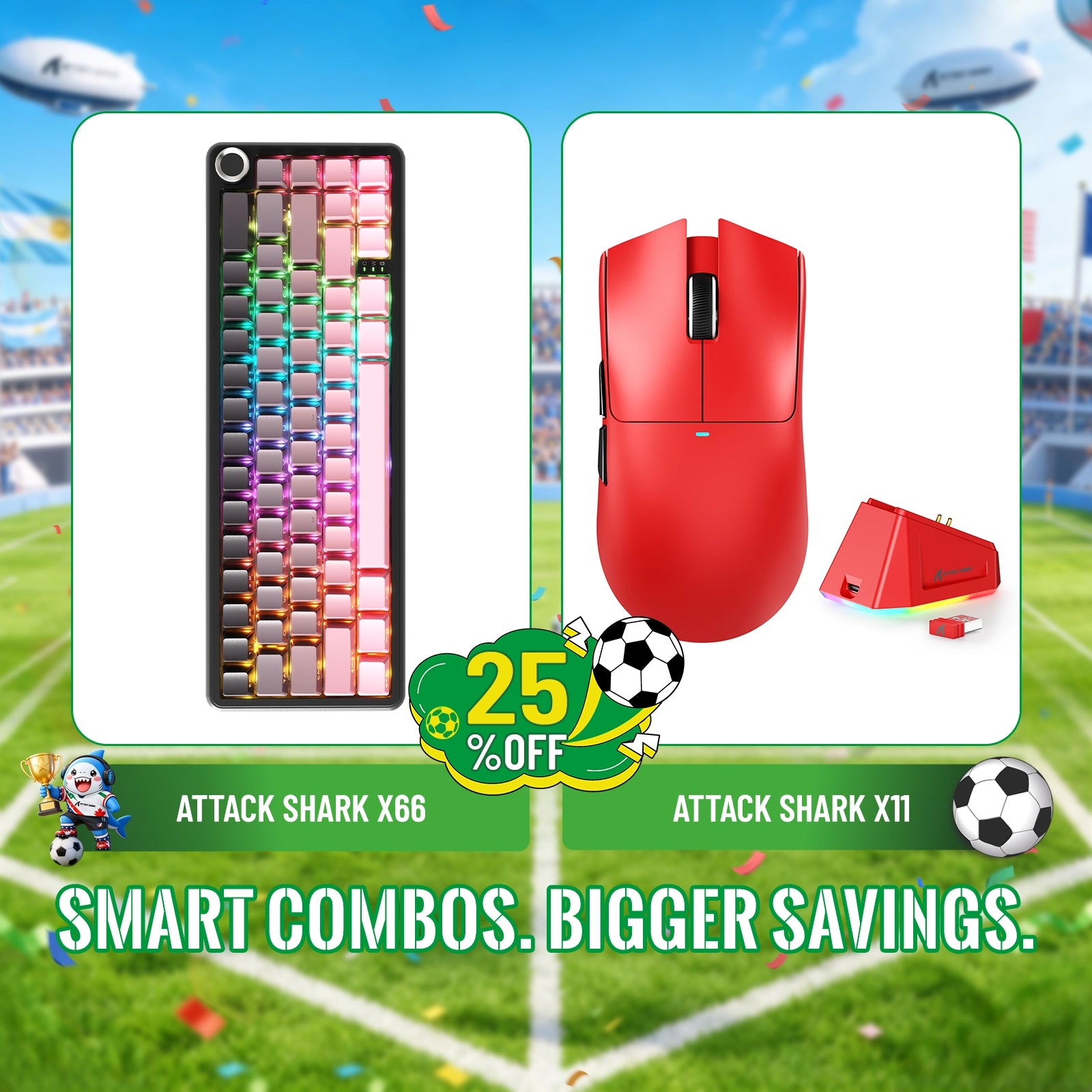 Kit ATTACK SHARK X66 Teclado Mecânico Sem Fio + Mouse Gamer Sem Fio X11