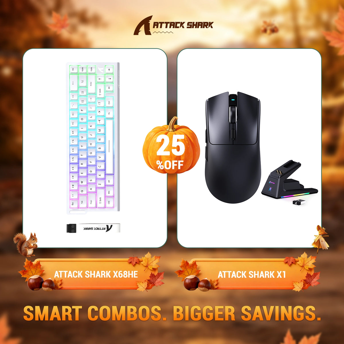 Kit ATTACK SHARK X68HE Teclado Rapid Trigger + Mouse Gamer Sem Fio X1