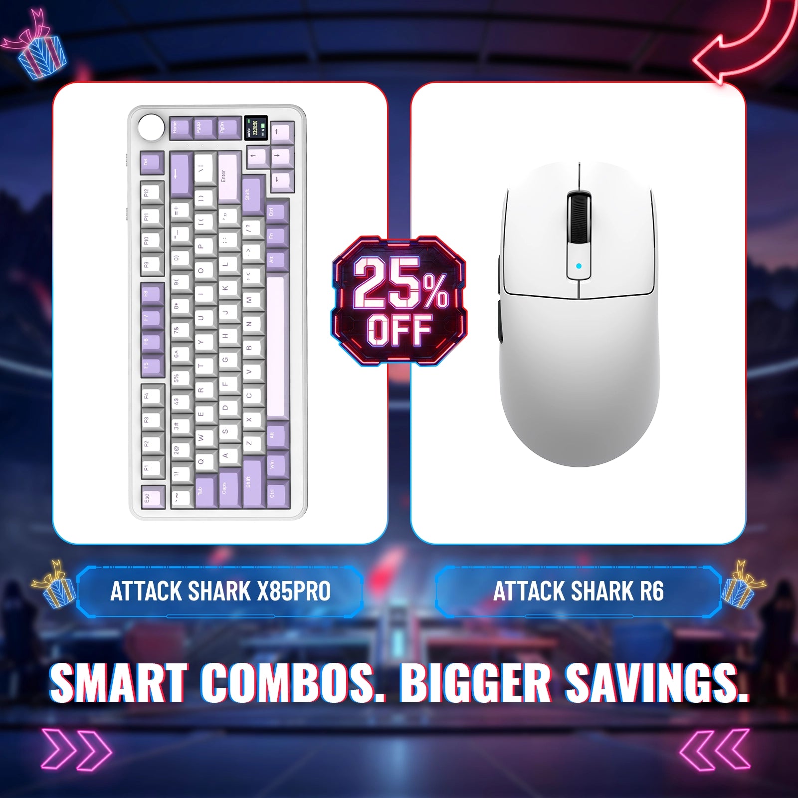 Teclado Mecânico com Gasket Tri-modo ATTACK SHARK X85PRO + Bundle de Mouse Gamer Sem Fio R6