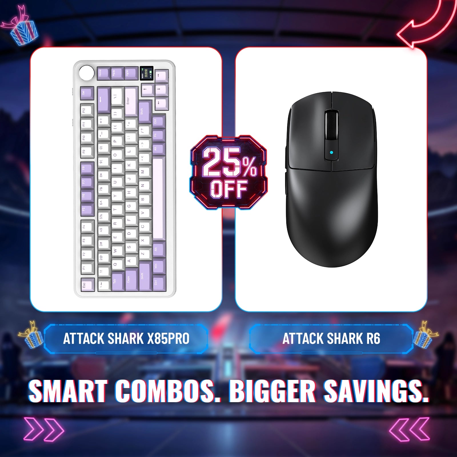 Teclado Mecânico com Gasket Tri-modo ATTACK SHARK X85PRO + Bundle de Mouse Gamer Sem Fio R6