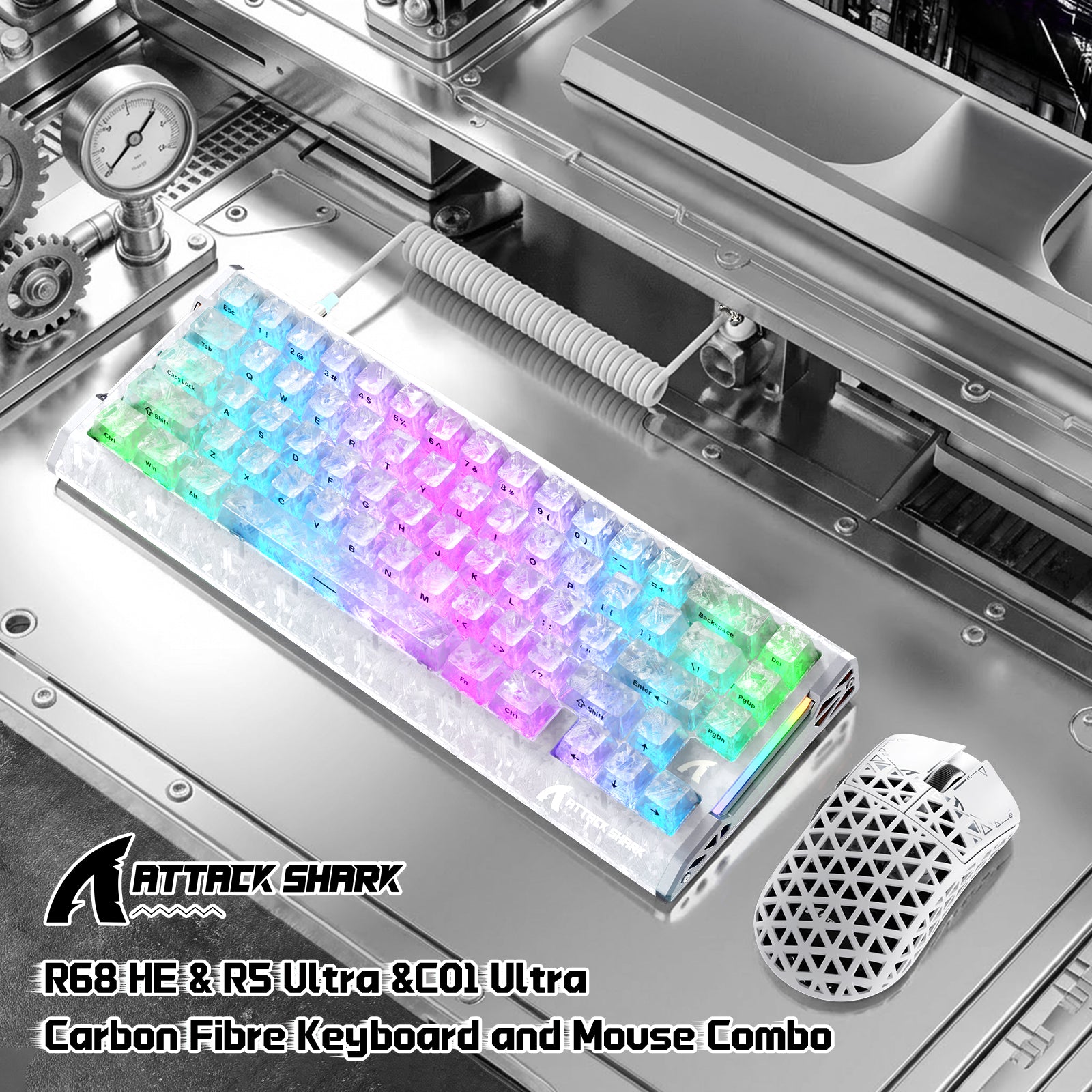 Pacote Gamer ATTACK SHARK R68 HE & R5 ULTRA Fibra de Carbono com Cabo Enrolado C01 ULTRA