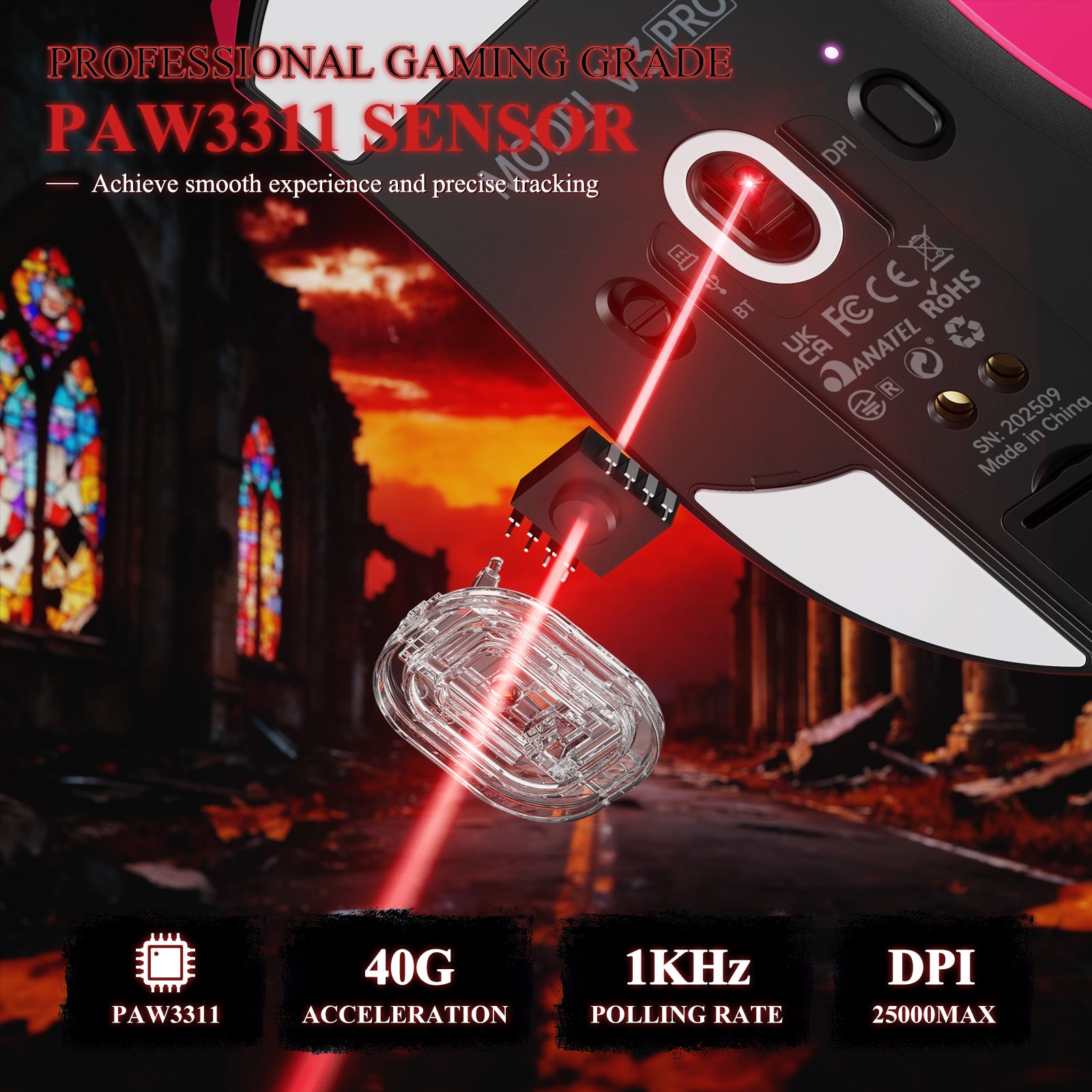 Mouse Gamer Tri-modo Ultra-Leve ATTACK SHARK V3PRO com Dock de Carregamento