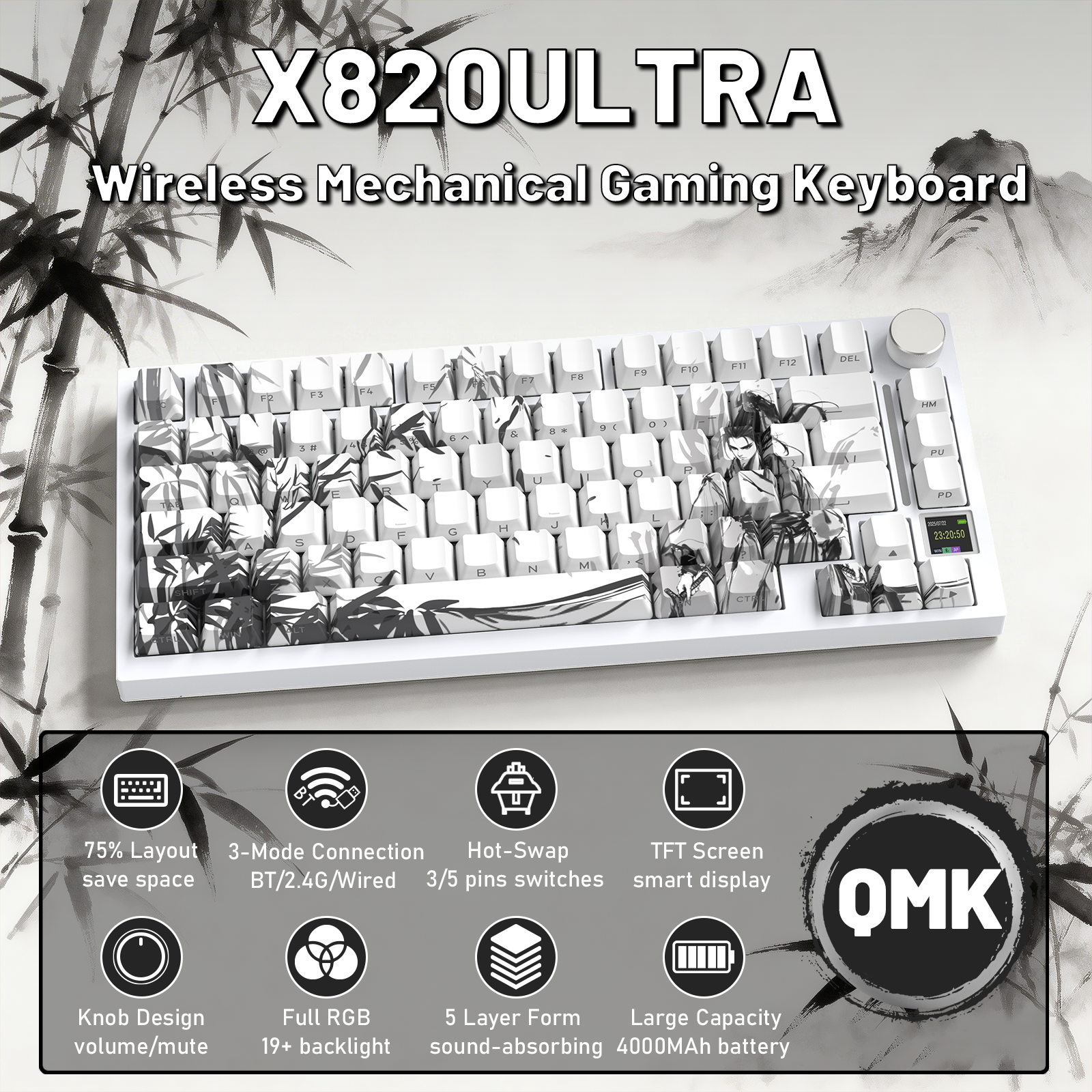 Teclado Mecânico ATTACK SHARK X820ULTRA com Cabo Enrolado C01ULTRA