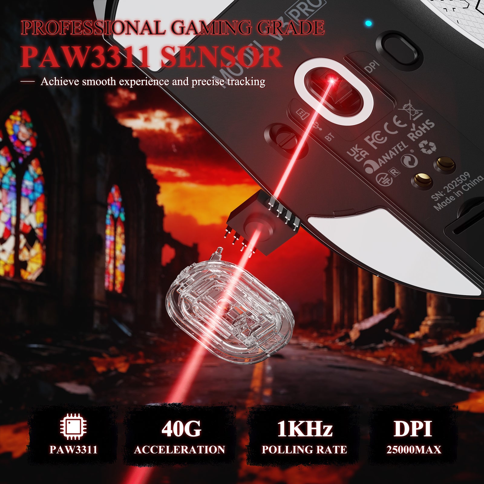 Mouse Gamer Tri-modo Ultra-Leve ATTACK SHARK V3PRO com Dock de Carregamento