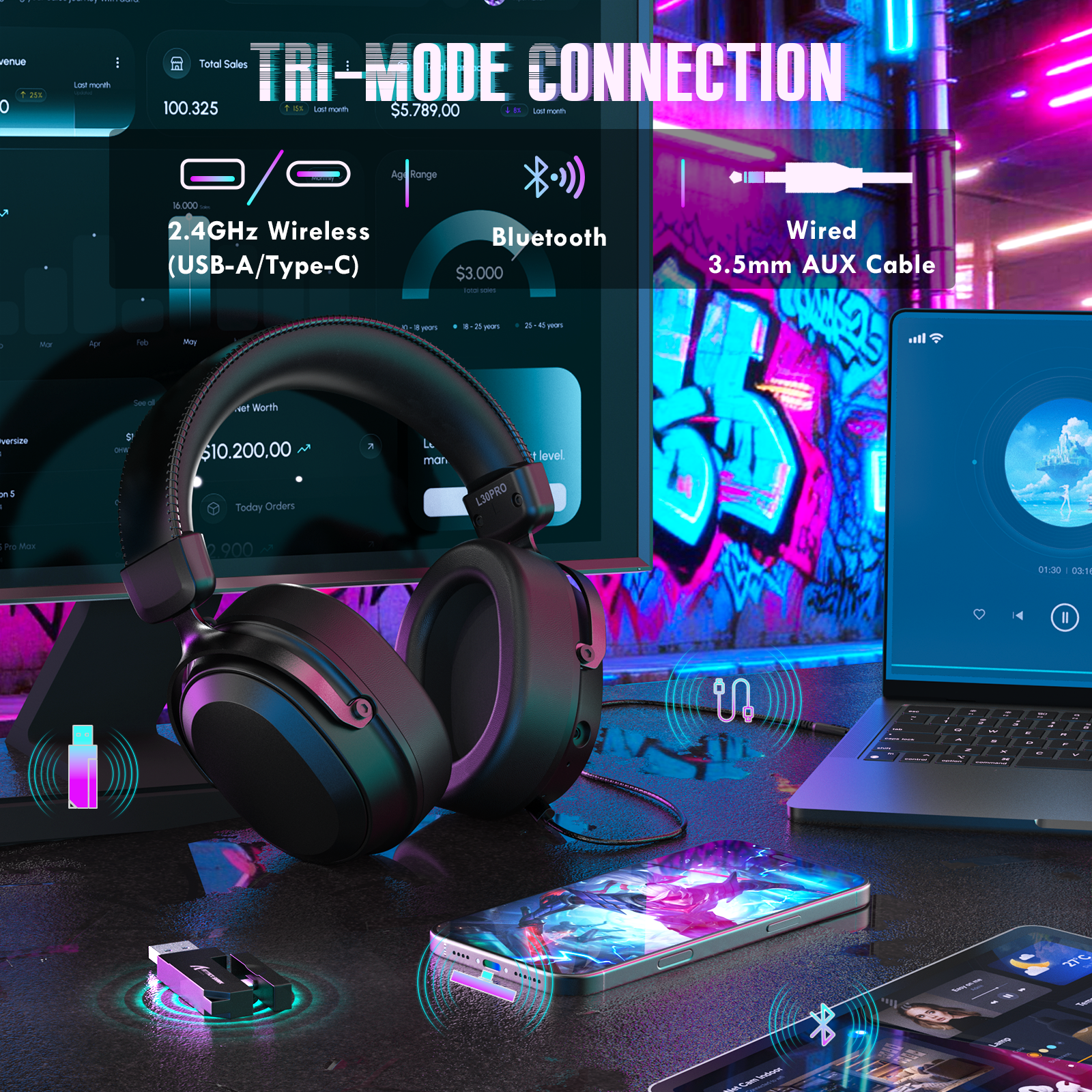 Headset Gamer Sem Fio ATTACK SHARK L30PRO