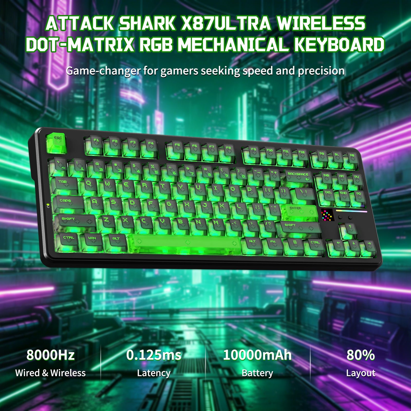 Teclado Mecânico Sem Fio ATTACK SHARK X87 ULTRA com Receptor Sem Fio 8K