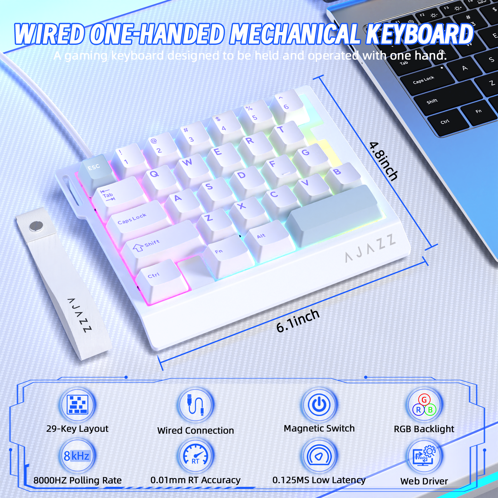 Teclado Gamer com Fio para Uma Mão ATTACK SHARK X AJAZZ AK029