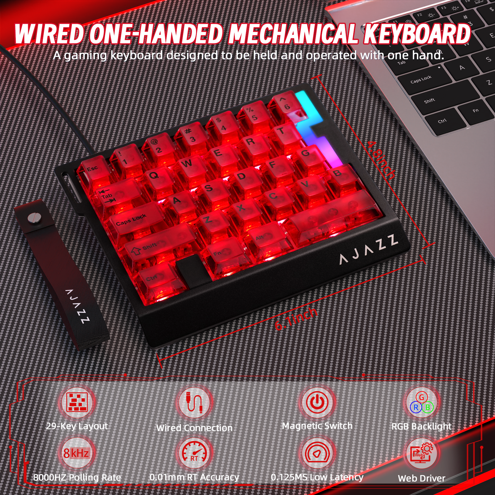 Teclado Gamer com Fio para Uma Mão ATTACK SHARK X AJAZZ AK029