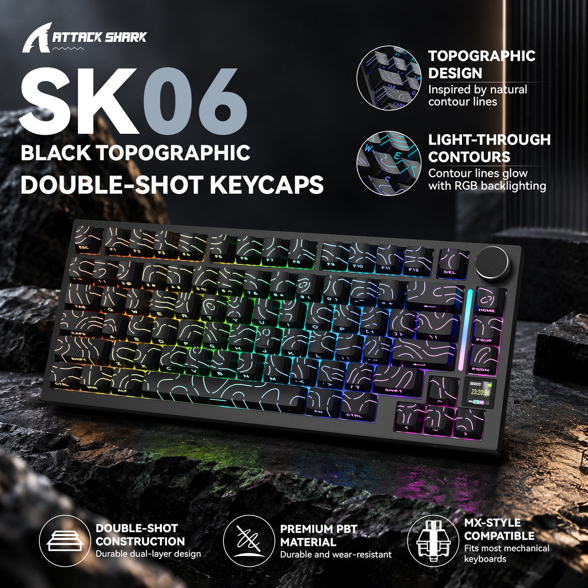 ATTACK SHARK SK06, 135 teclas, keycaps translúcidas com iluminação, ANSI/ISO