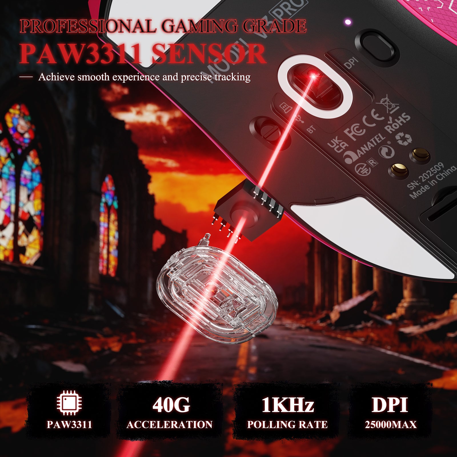 Mouse Gamer Tri-modo Ultra-Leve ATTACK SHARK V3PRO com Dock de Carregamento