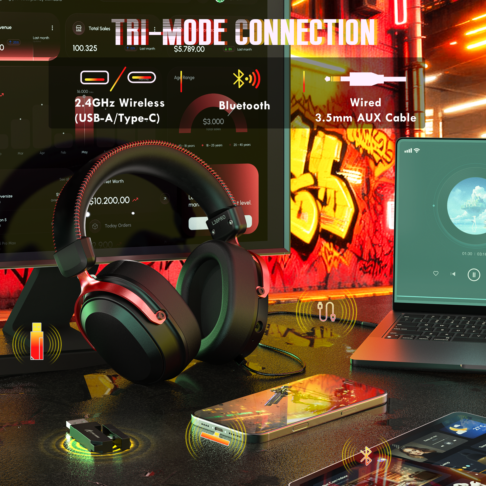 Headset Gamer Sem Fio ATTACK SHARK L30PRO