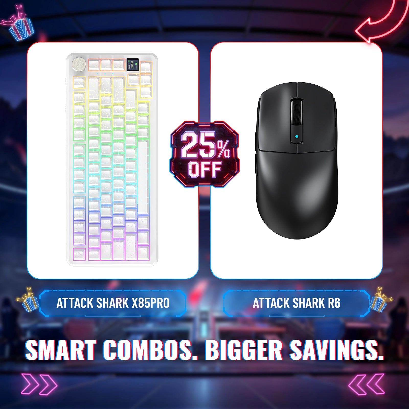 Teclado Mecânico com Gasket Tri-modo ATTACK SHARK X85PRO + Bundle de Mouse Gamer Sem Fio R6