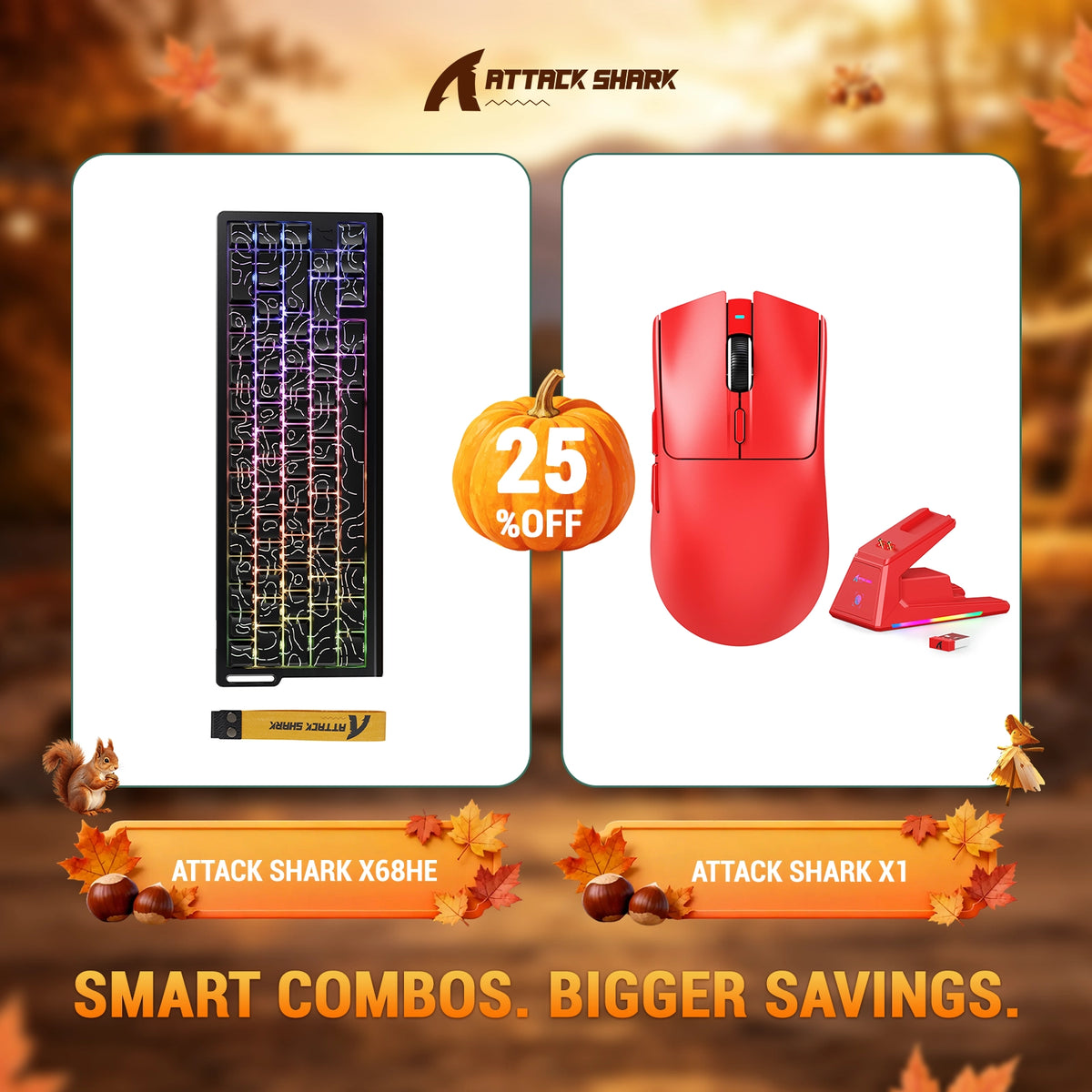 Kit ATTACK SHARK X68HE Teclado Rapid Trigger + Mouse Gamer Sem Fio X1