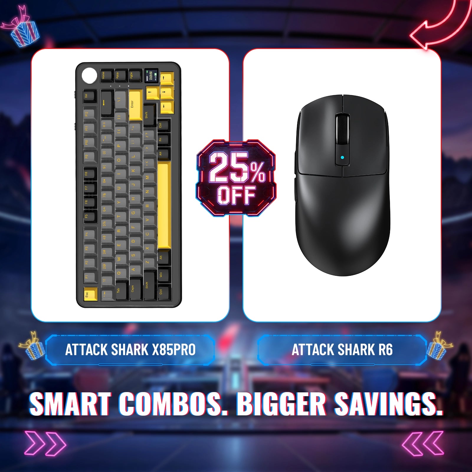 Teclado Mecânico com Gasket Tri-modo ATTACK SHARK X85PRO + Bundle de Mouse Gamer Sem Fio R6