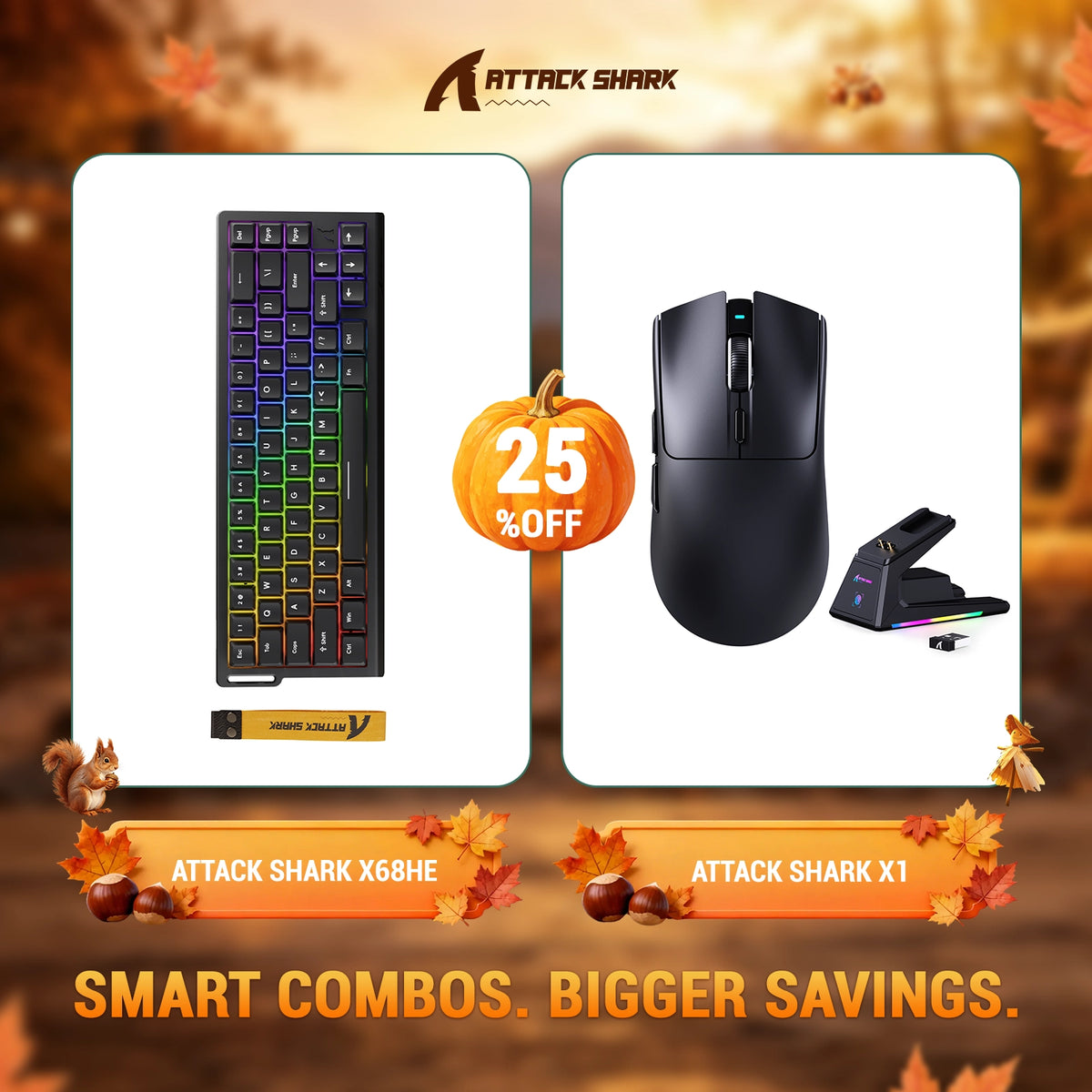 Kit ATTACK SHARK X68HE Teclado Rapid Trigger + Mouse Gamer Sem Fio X1
