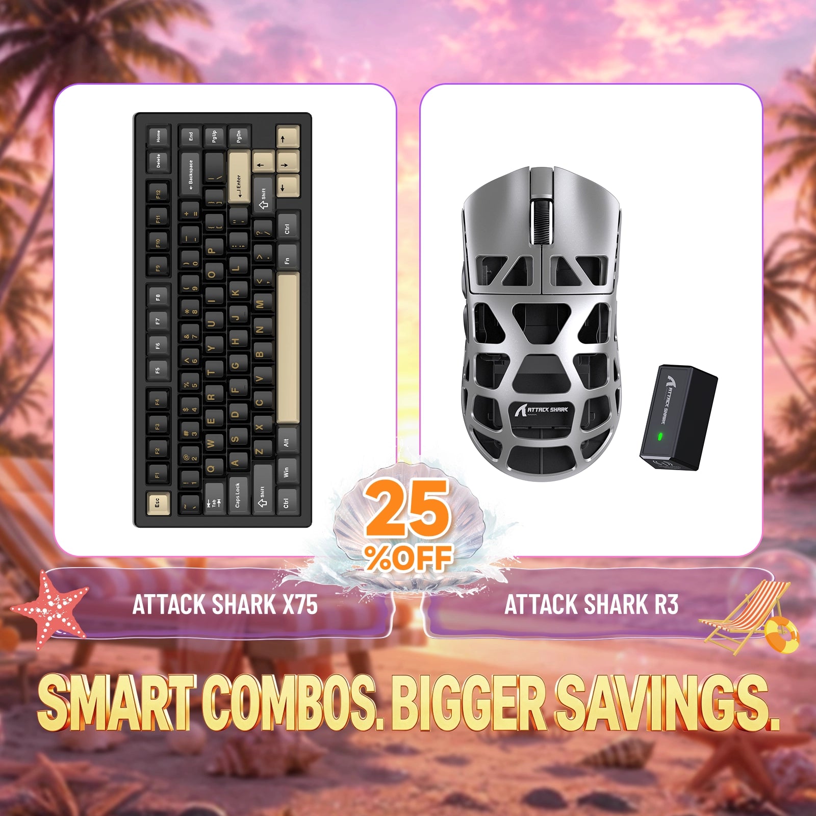 Kit ATTACK SHARK X75 Teclado de Alumínio Completo + Mouse Gamer de Liga de Magnésio R3
