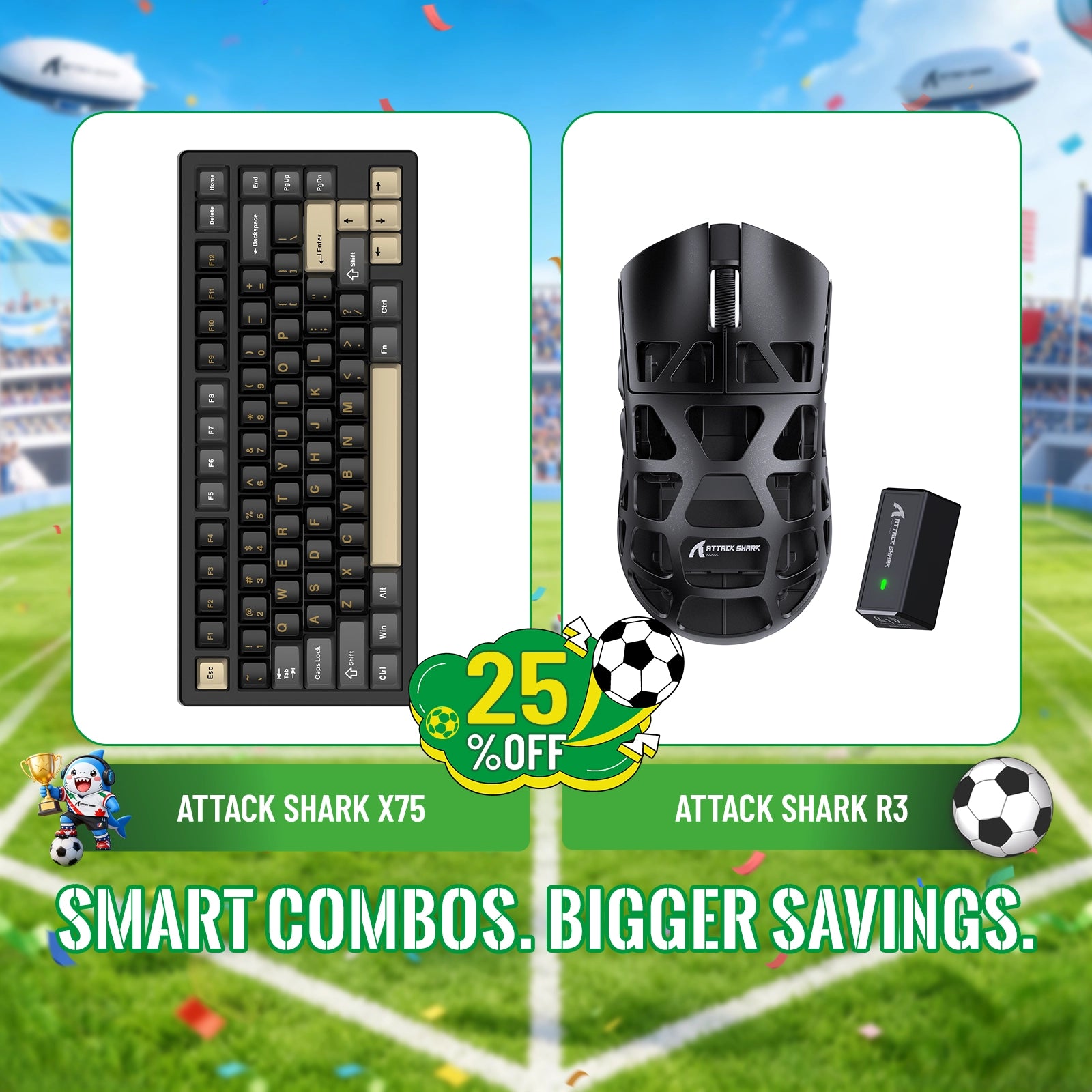 Kit ATTACK SHARK X75 Teclado de Alumínio Completo + Mouse Gamer de Liga de Magnésio R3