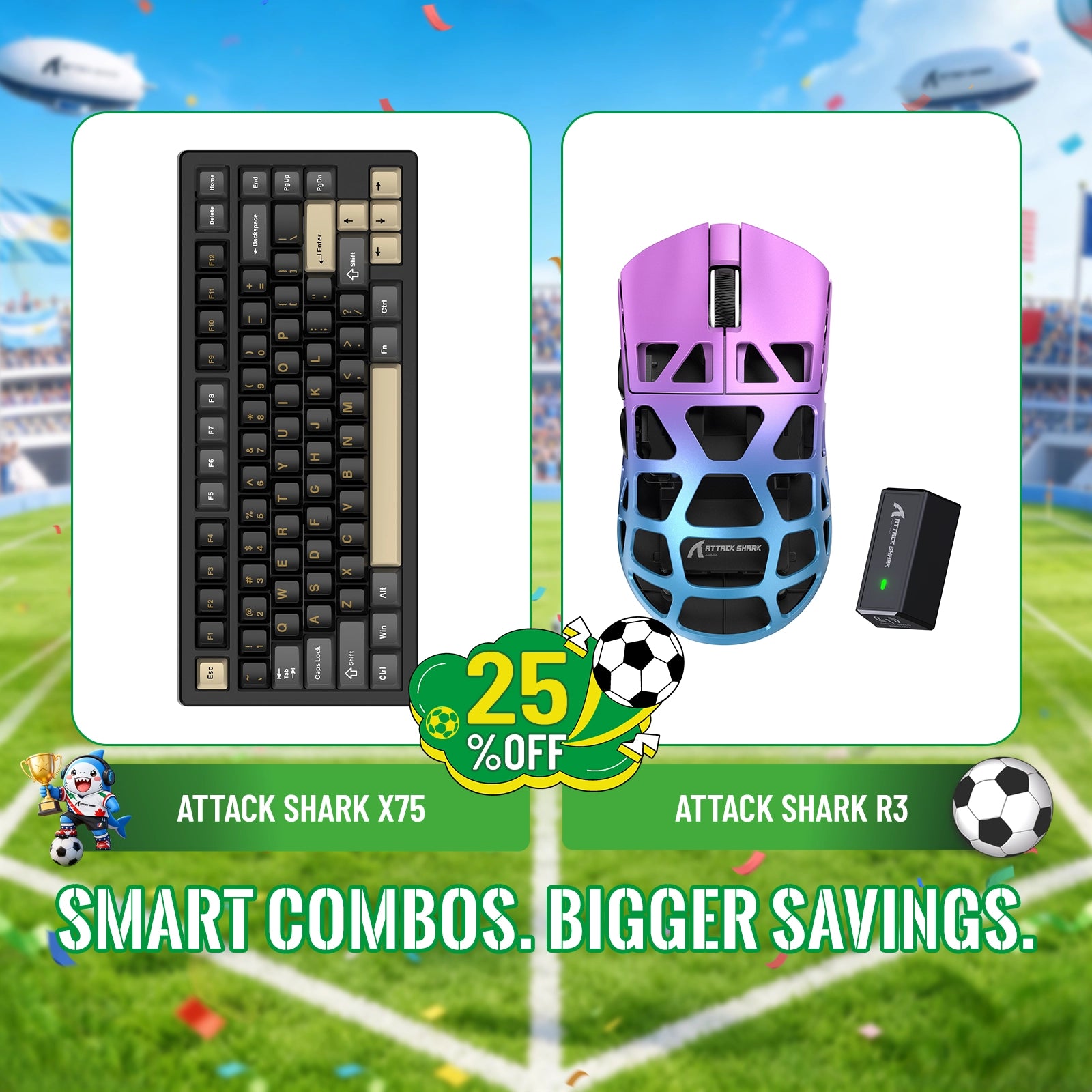 Kit ATTACK SHARK X75 Teclado de Alumínio Completo + Mouse Gamer de Liga de Magnésio R3