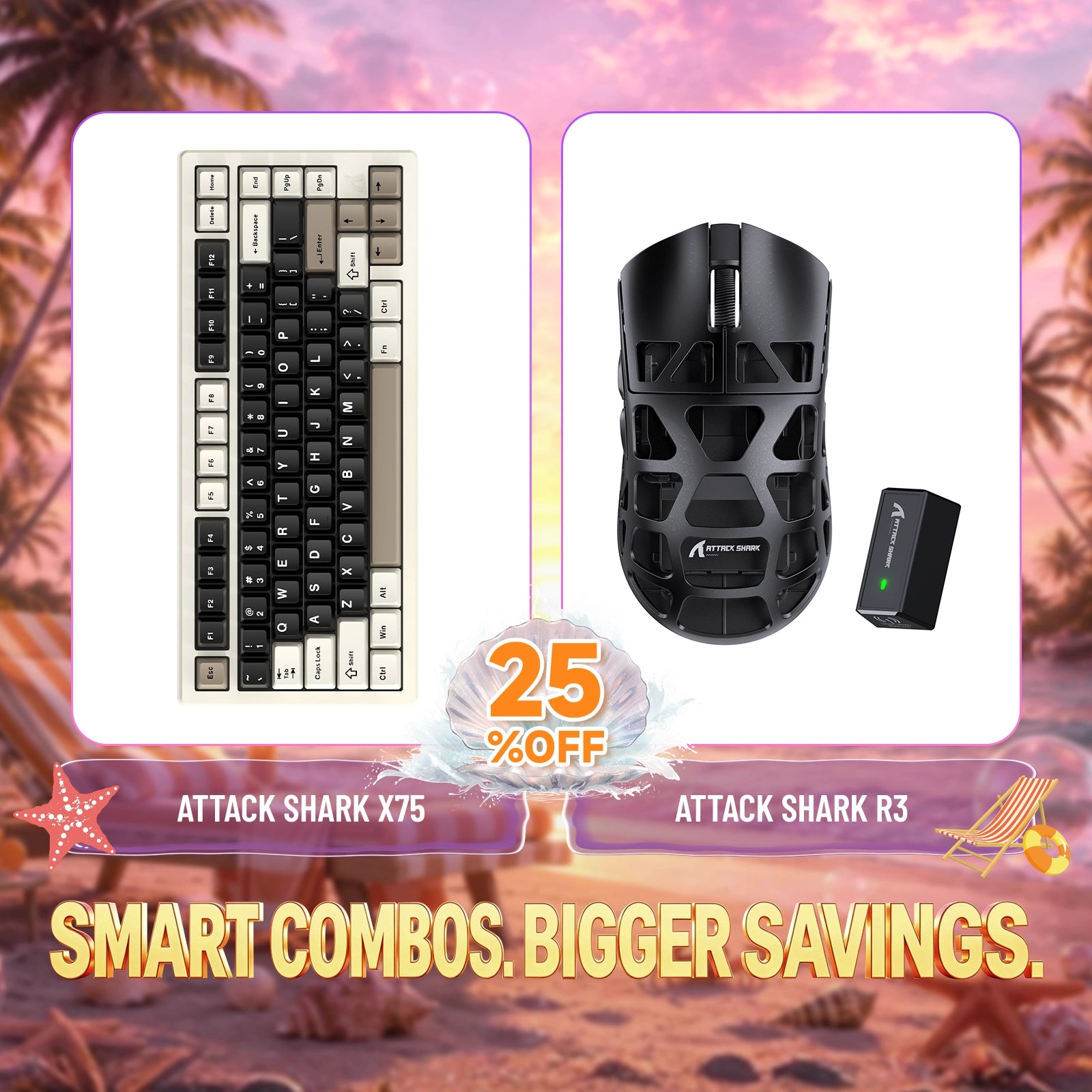 Kit ATTACK SHARK X75 Teclado de Alumínio Completo + Mouse Gamer de Liga de Magnésio R3