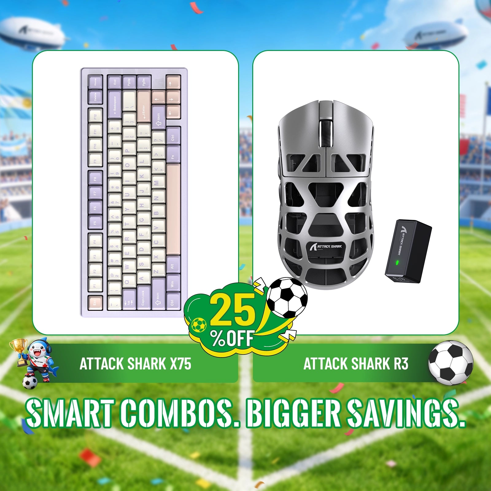 Kit ATTACK SHARK X75 Teclado de Alumínio Completo + Mouse Gamer de Liga de Magnésio R3