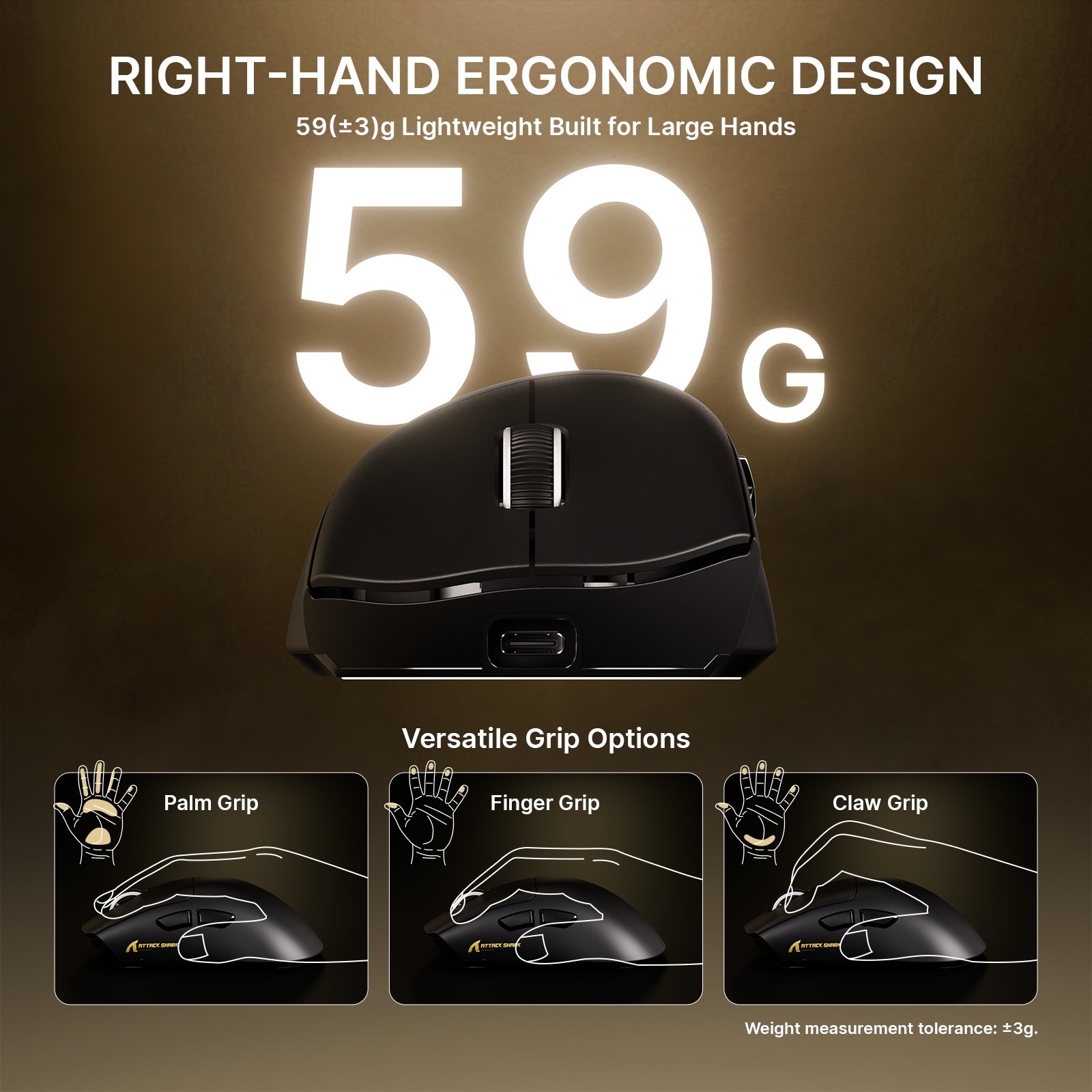 Mouse Gamer Ergonômico Sem Fio Ultra-Leve ATTACK SHARK V8