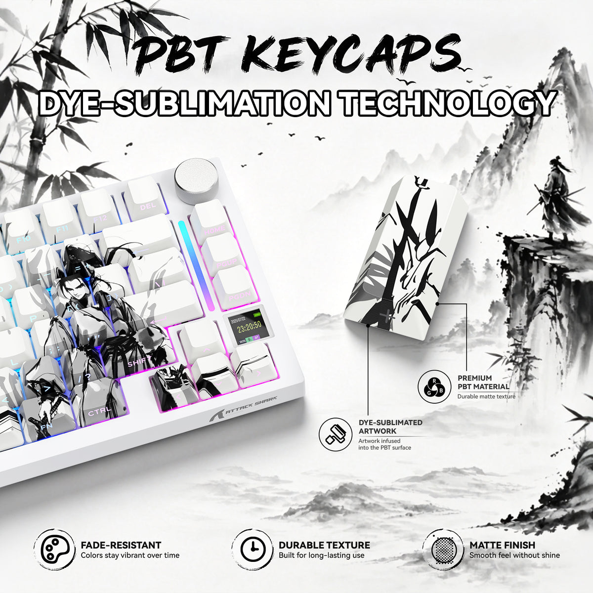 ATTACK SHARK SK02 129 teclas com keycaps PBT impressas na lateral, ANSI/ISO, Cavaleiro Errante