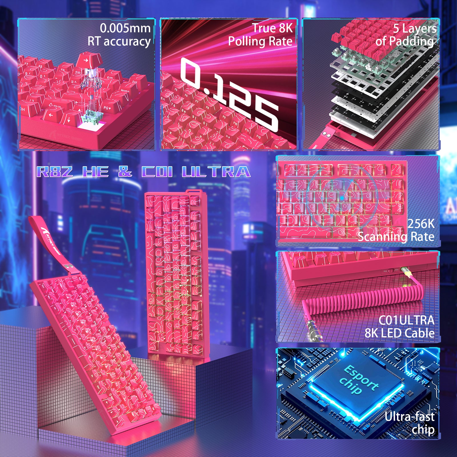 Teclado Gamer com Fio ATTACK SHARK R82 HE 75% com Cabo LED C01ULTRA
