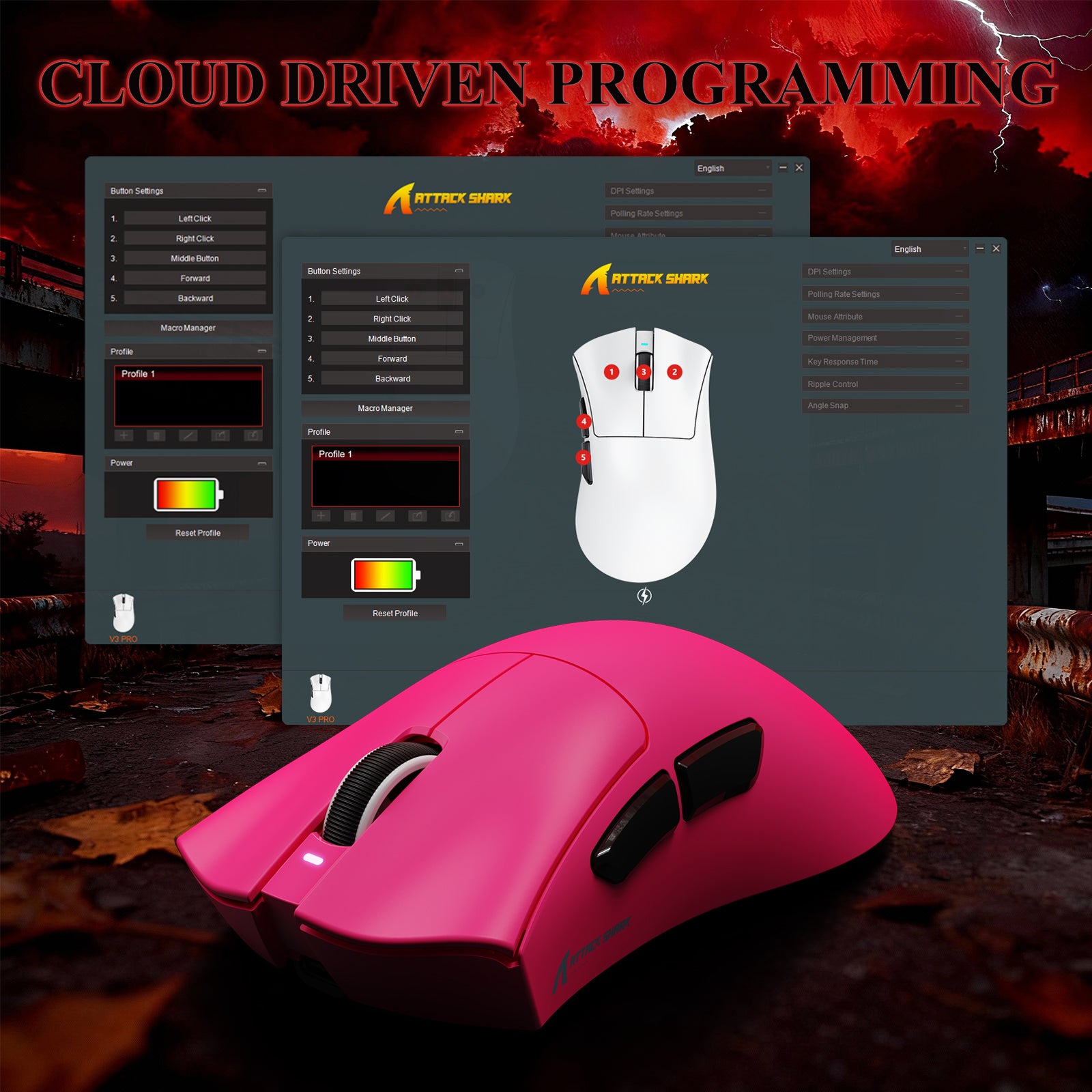 Mouse Gamer Tri-modo Ultra-Leve ATTACK SHARK V3PRO com Dock de Carregamento